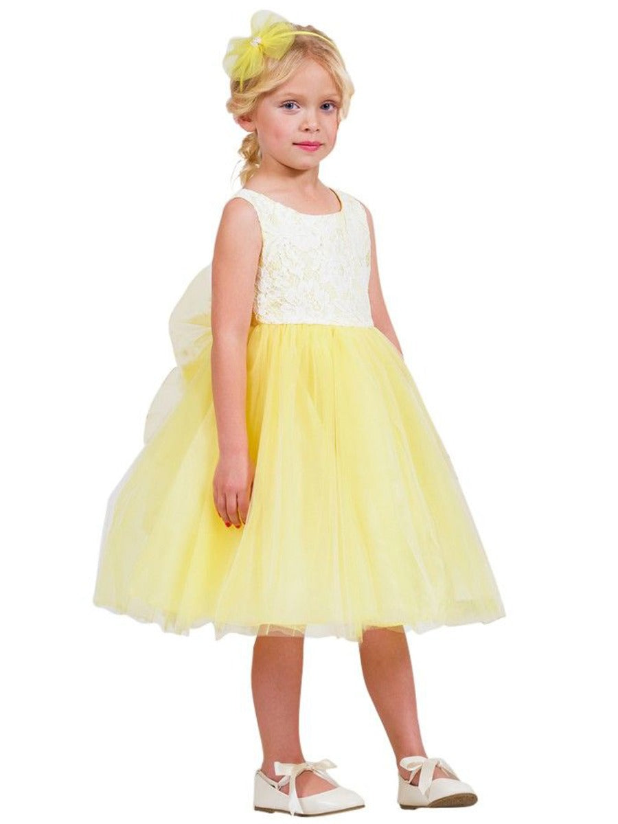 Little Girls Yellow Lace Tulle Sleeveless Easter Dress 2-6