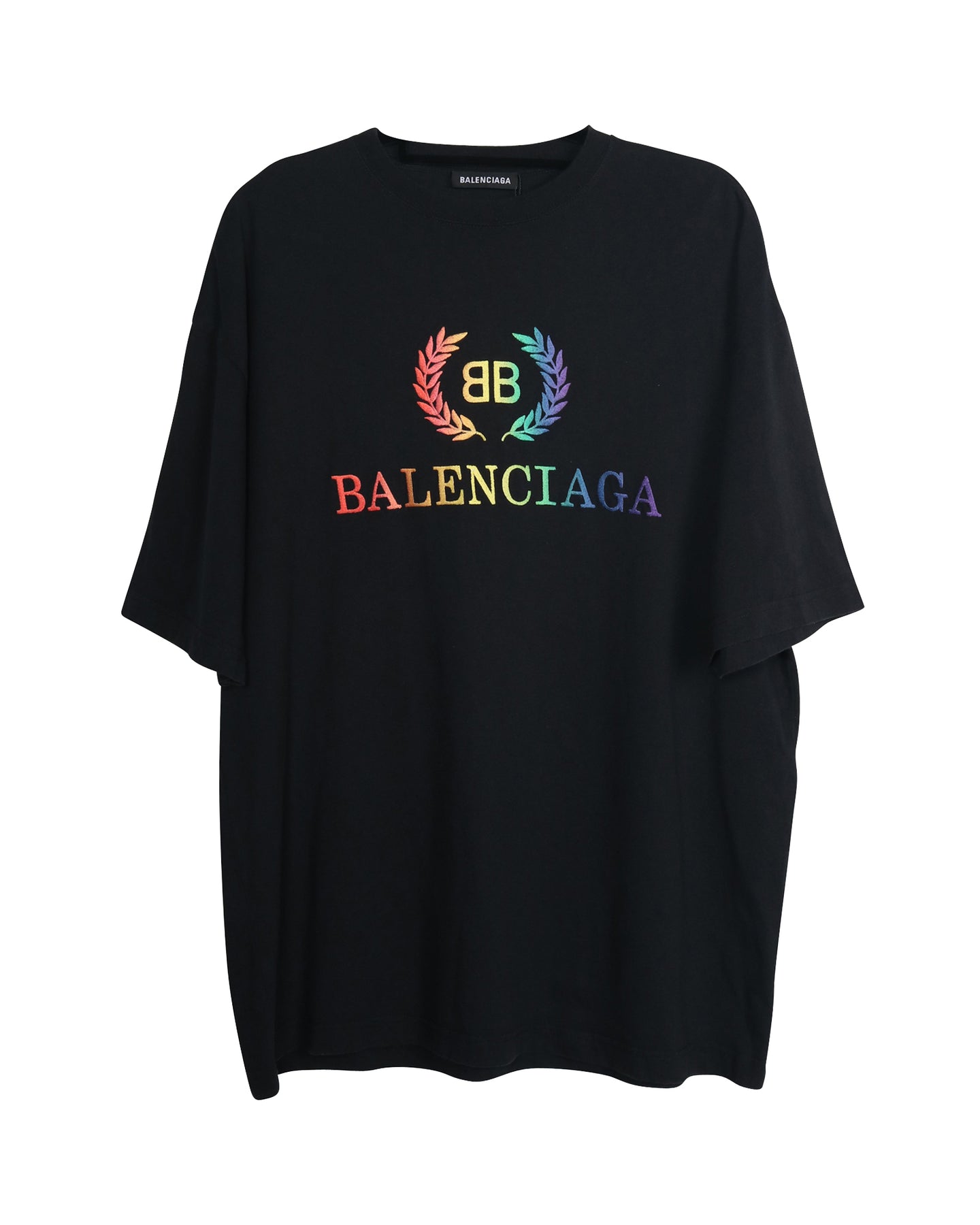 Balenciaga Rainbow Logo Tee in Black Cotton 7703691558972