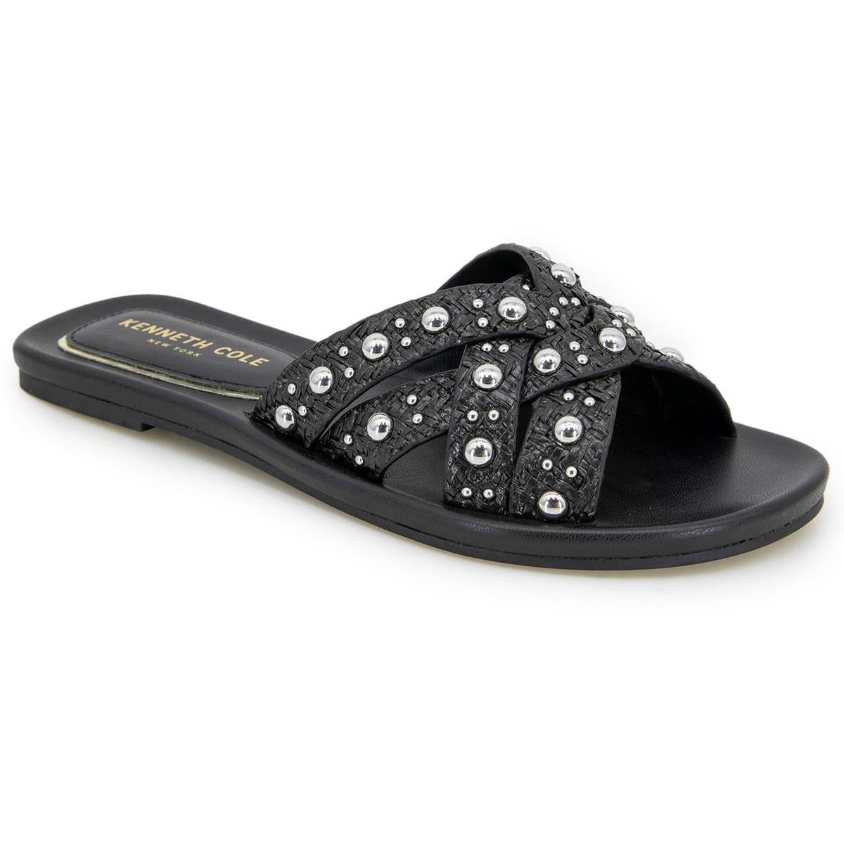 Faux Leather Studded Slide Sandals