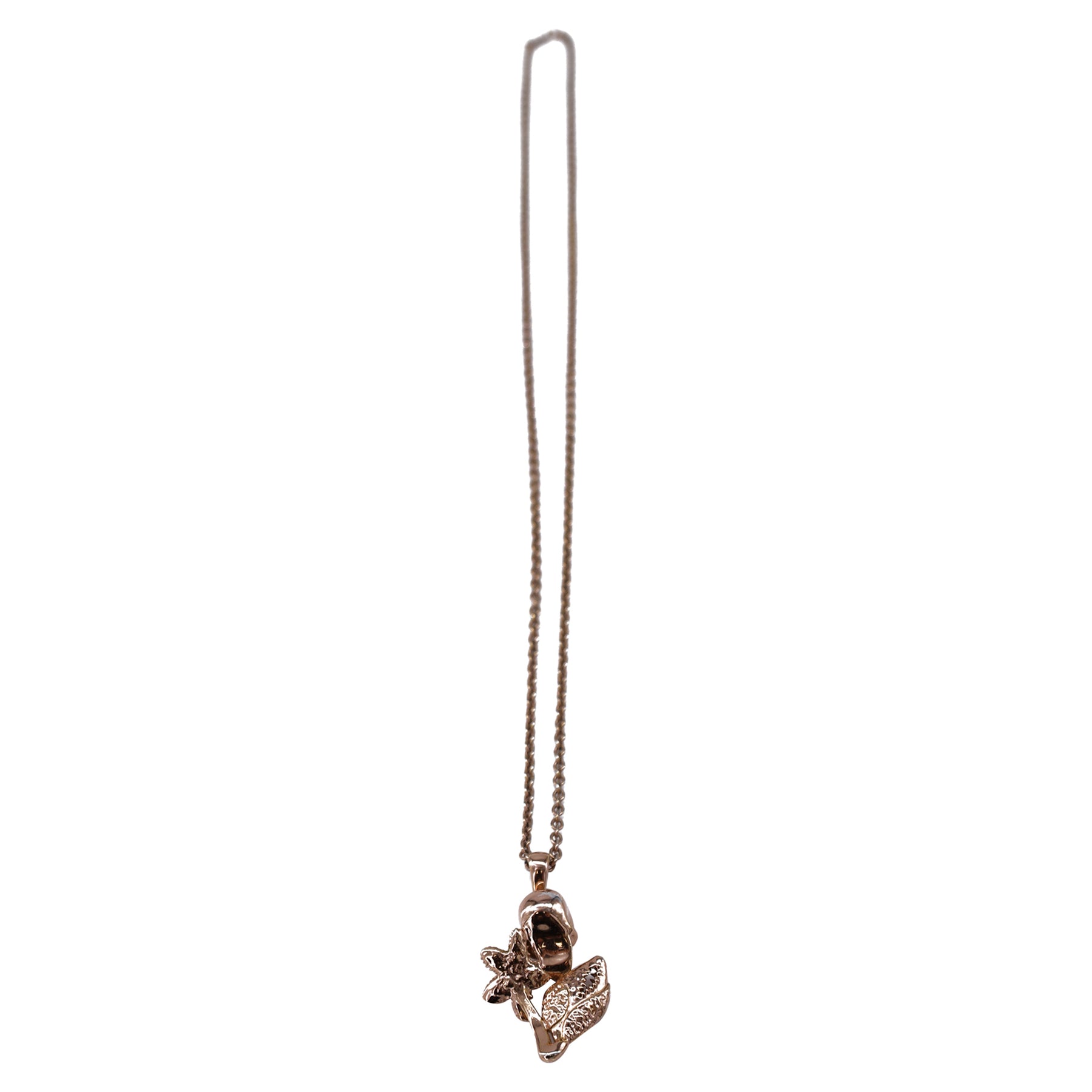 Alexander McQueen Skull With Flower Pendant Necklace in Pink Rose Gold
