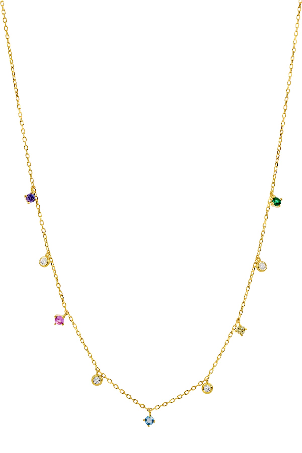 18K Gold over Sterling Silver Multi Color Single Layer Necklace