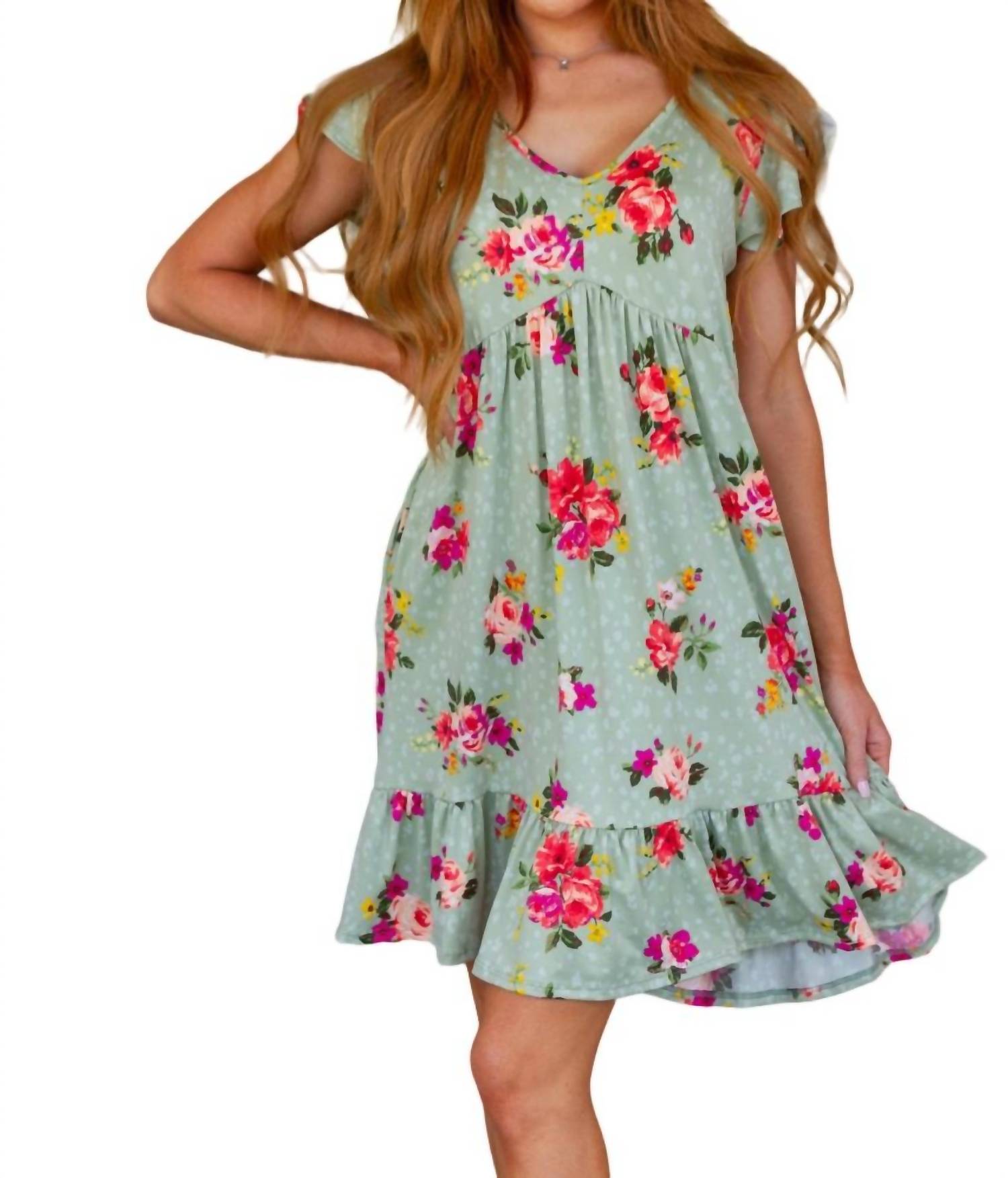 Can't Fight The Feeling Floral Dress In Sage