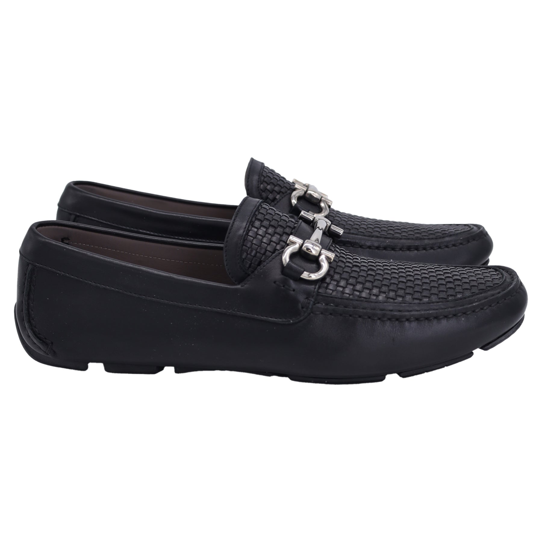 Salvatore Ferragamo Woven Gancini Moccasin Loafers in Black Leather 7748869128252