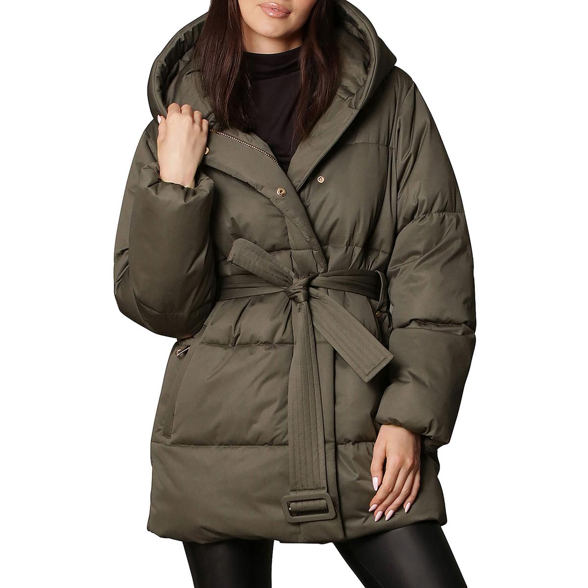 Hooded Wrap Puffer Coat with Belt