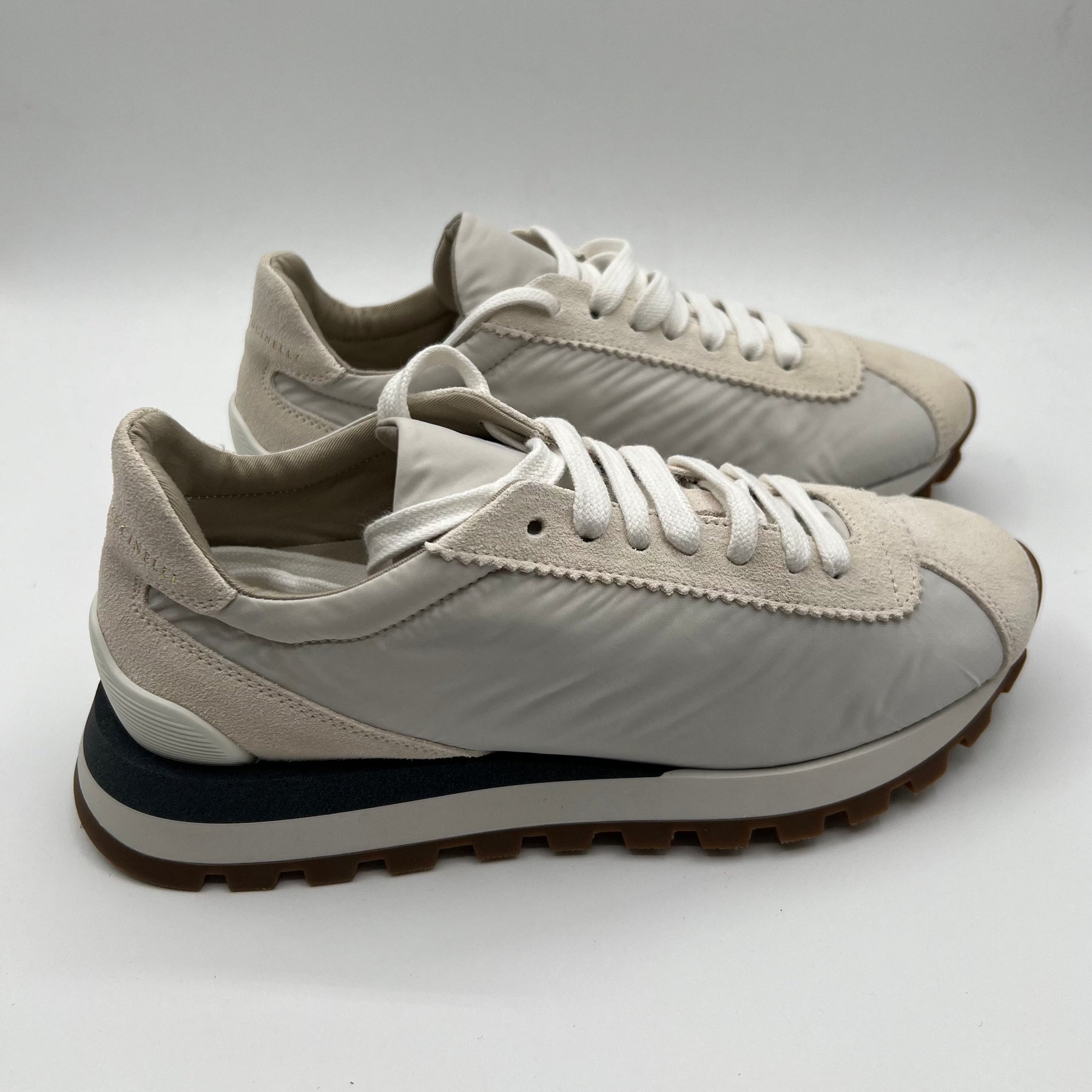 Brunello Cucinelli Nylon Suede White Women's Sneakers In Verde Militare