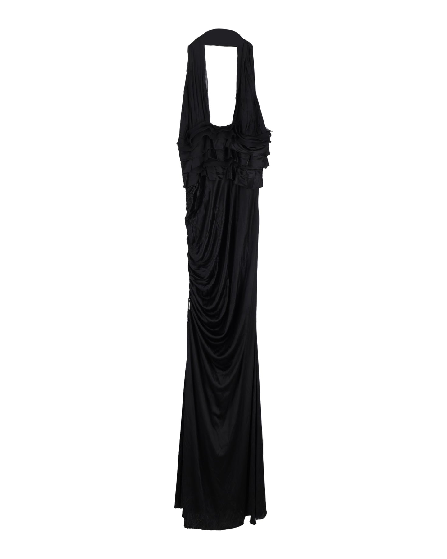 Versace Deep V-Neck Halter Evening Dress in Black Silk
