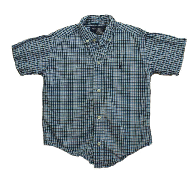 Ralph Lauren Boys Blue Plaid Button Down Short Sleeve 7805824827452