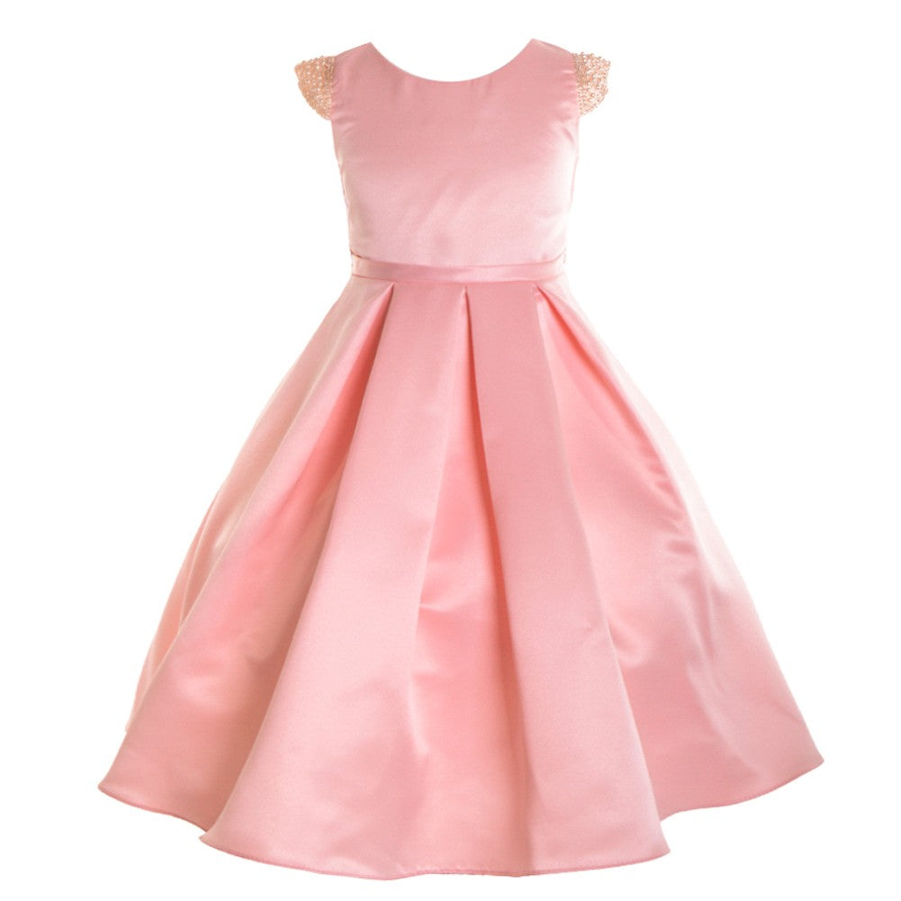 Big Girls Blush Dull Satin Beaded Junior Bridesmaid Dress 8-16