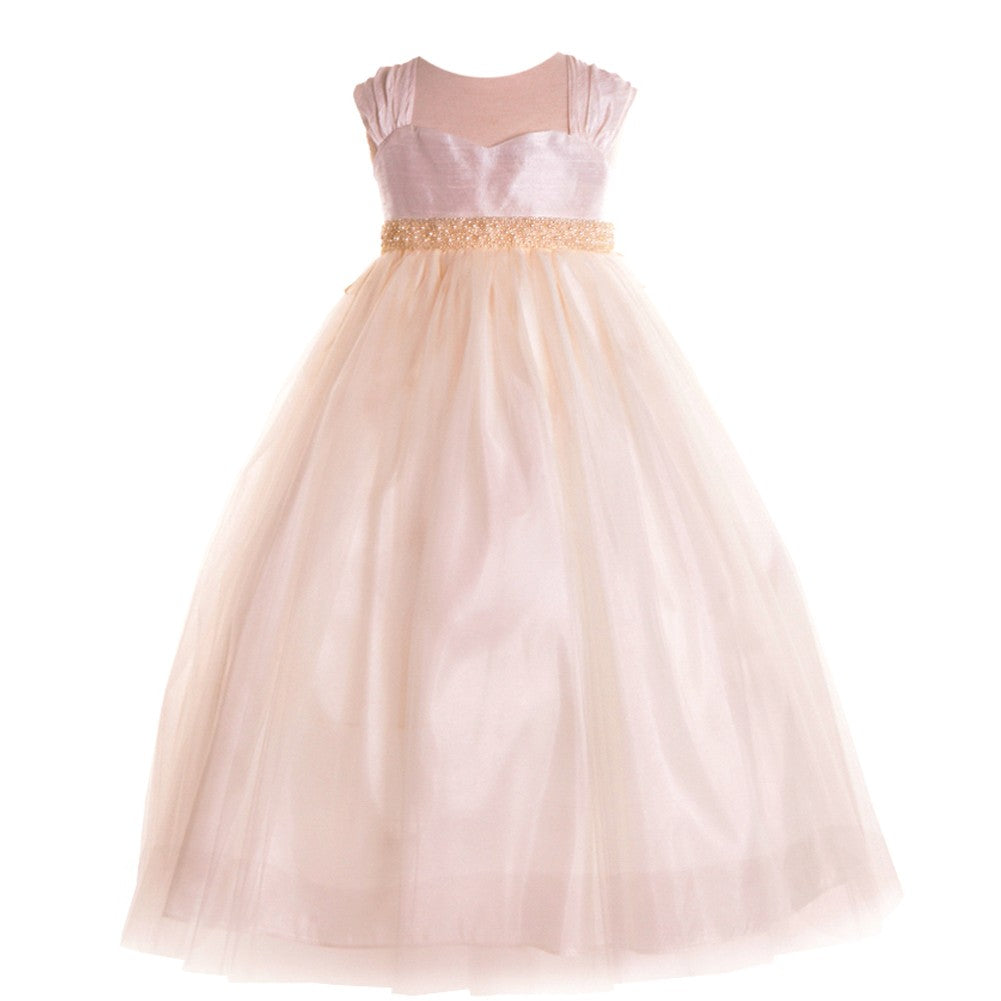 Little Girls Ivory Raw Silk Tulle Junior Bridesmaid Dress 8-12