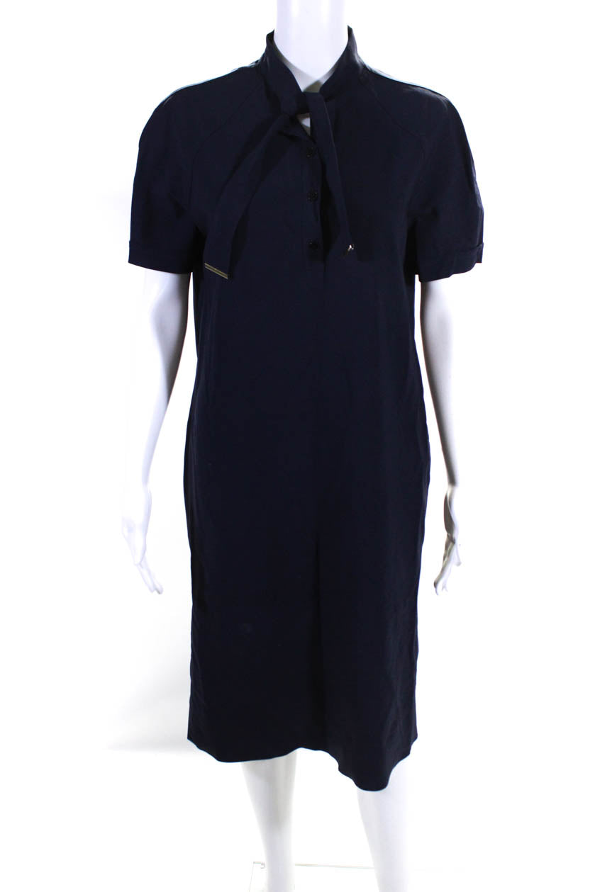 Fendi Womens Collared Half Buttoned Short Sleeve Midi Dress Navy 7833437569084