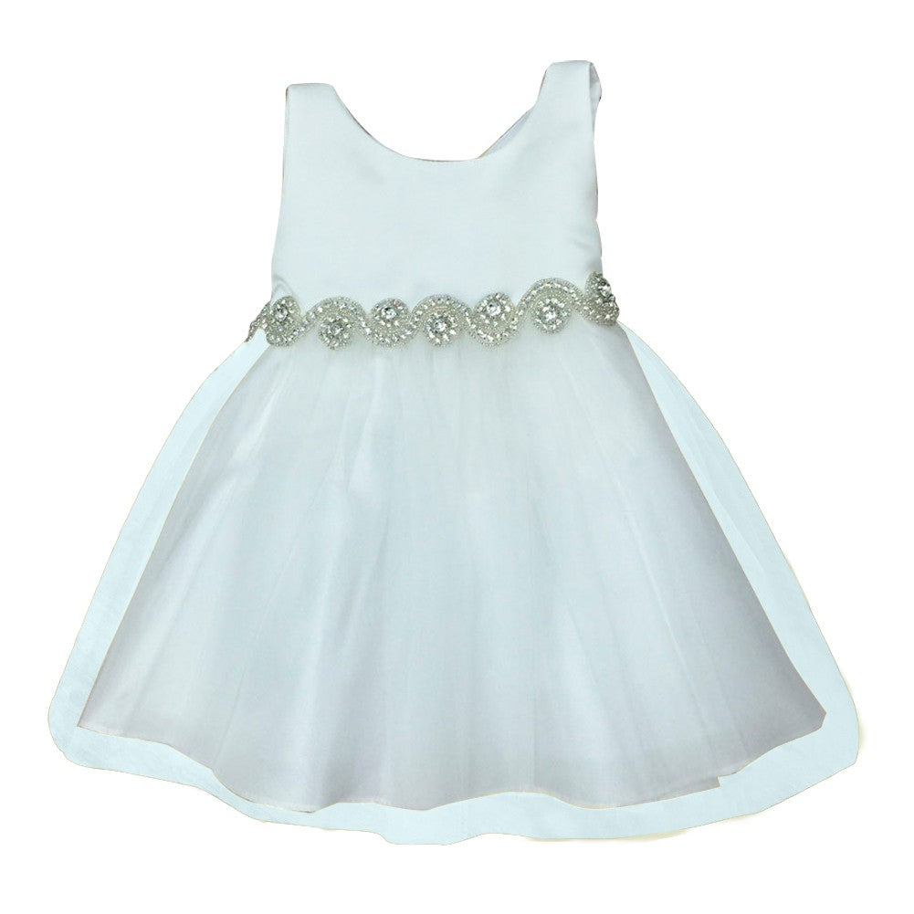 Baby Girls Ivory Satin Tulle Rhinestone Flower Girl Dress 6-24M