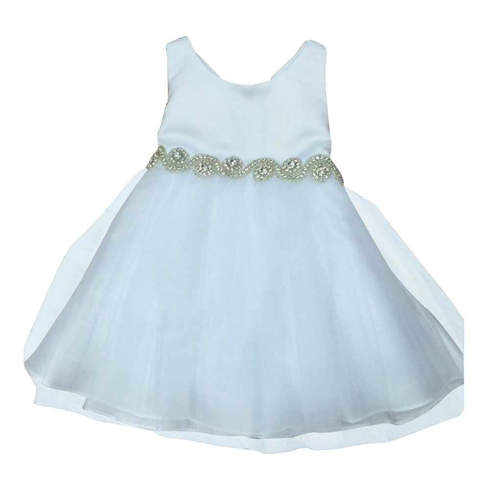 Baby Girls White Satin Tulle Rhinestone Flower Girl Dress 6-24M