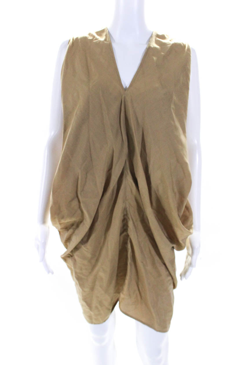 Zero + Maria Cornejo Womens Libi Draped V Neck Twill Tunic Dress Beige 7833674285116