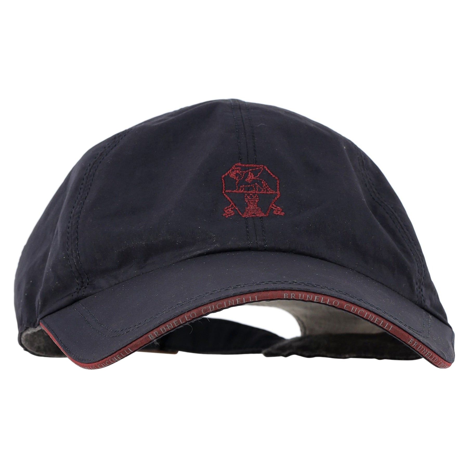 Brunello Cucinelli Embroidered Crest Cap in Navy Blue Polyester