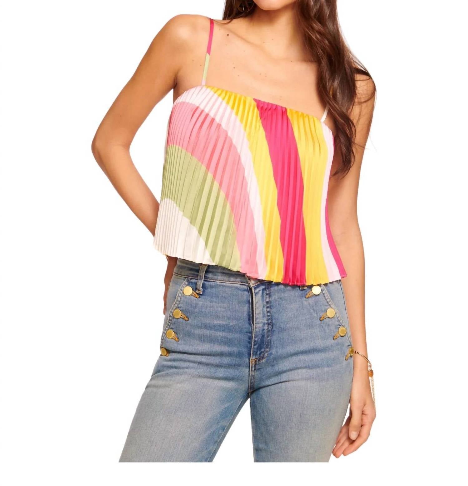 Sarah Pleated Tank Top In Multi Color 7732541456444
