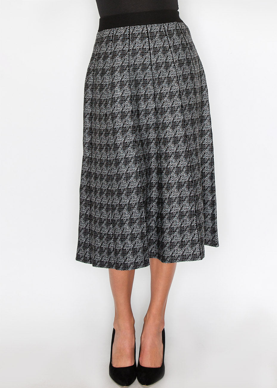 Black Houndstooth Flair Skirt 7833067946044