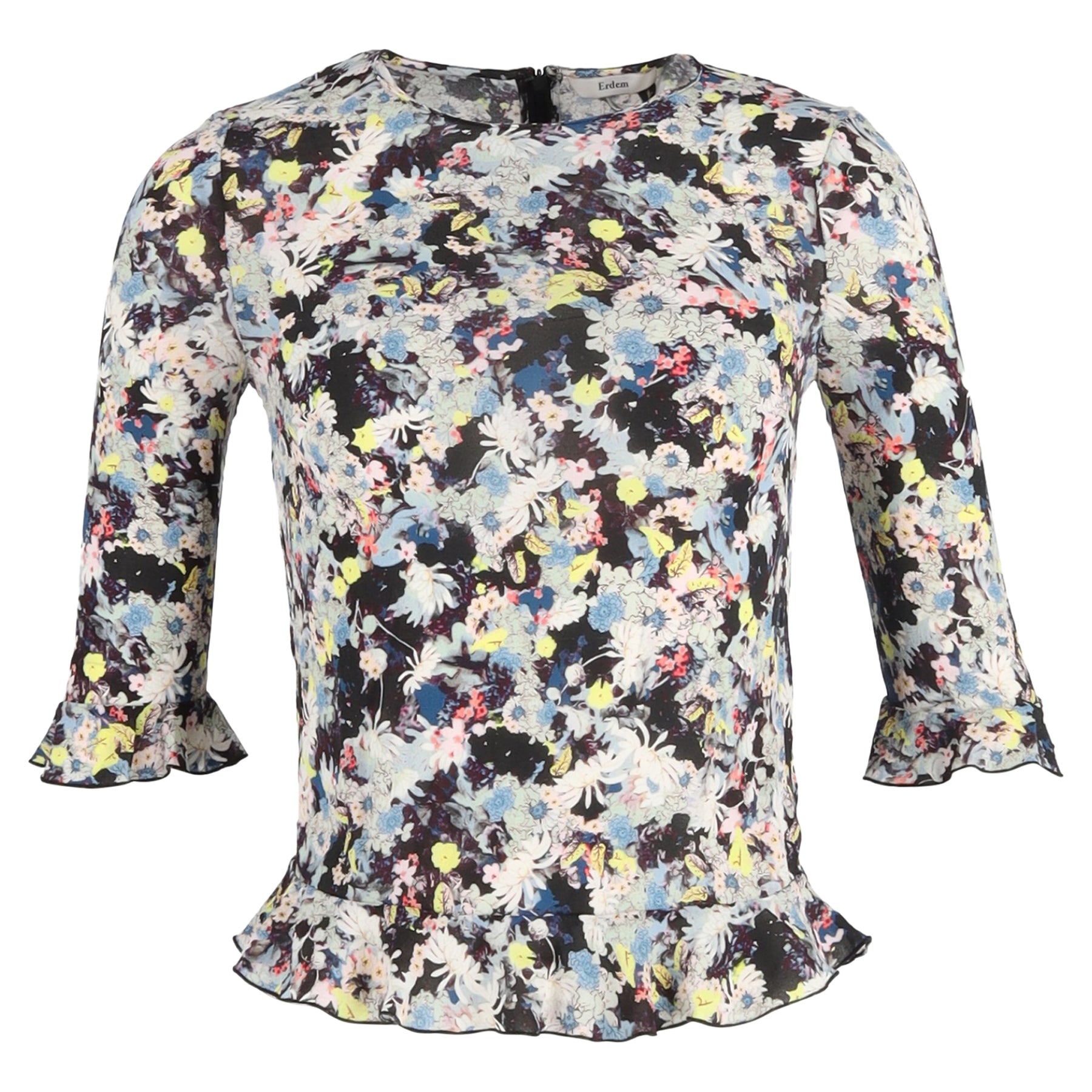 Erdem Quarter Sleeve Top in Floral Print Silk 7833153699900