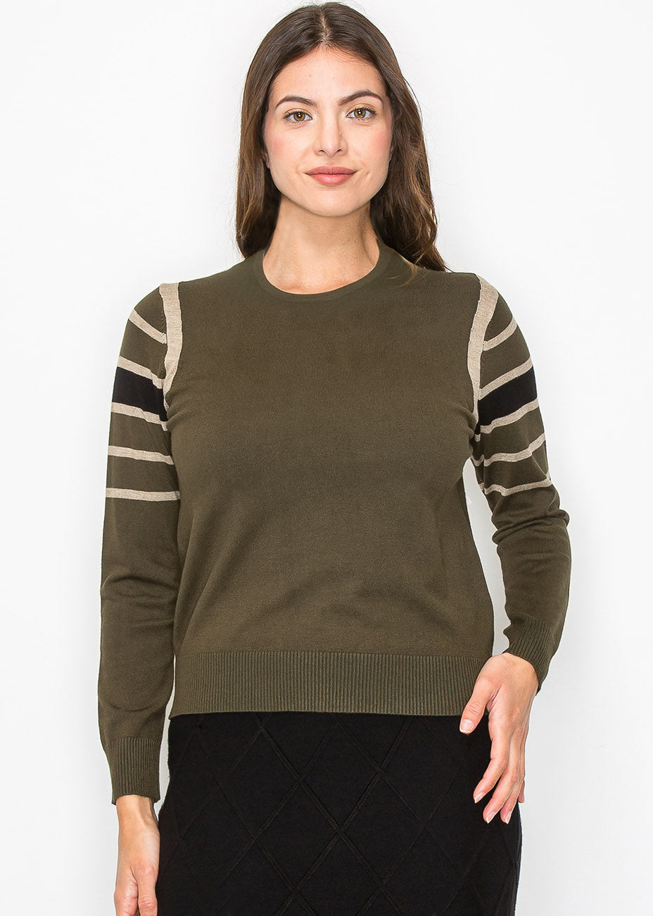 Olive Striped Sleeve Sweater 7832922226748