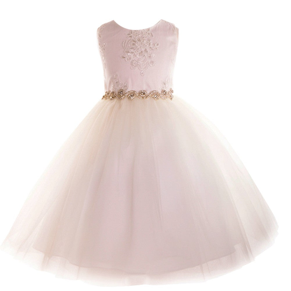 Big Girls Ivory Beaded Applique Junior Bridesmaid Dress 8-12