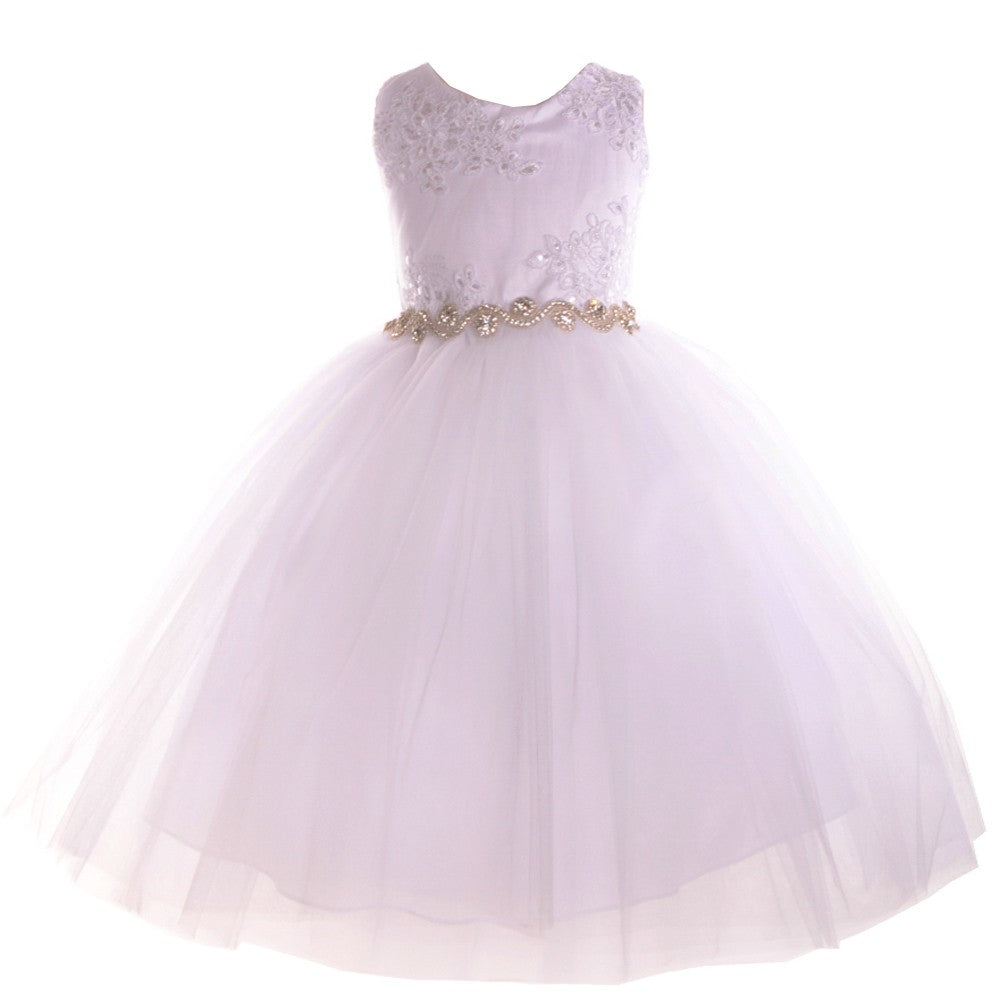 Little Girls White Beaded Applique Flower Girl Dress 2T-6