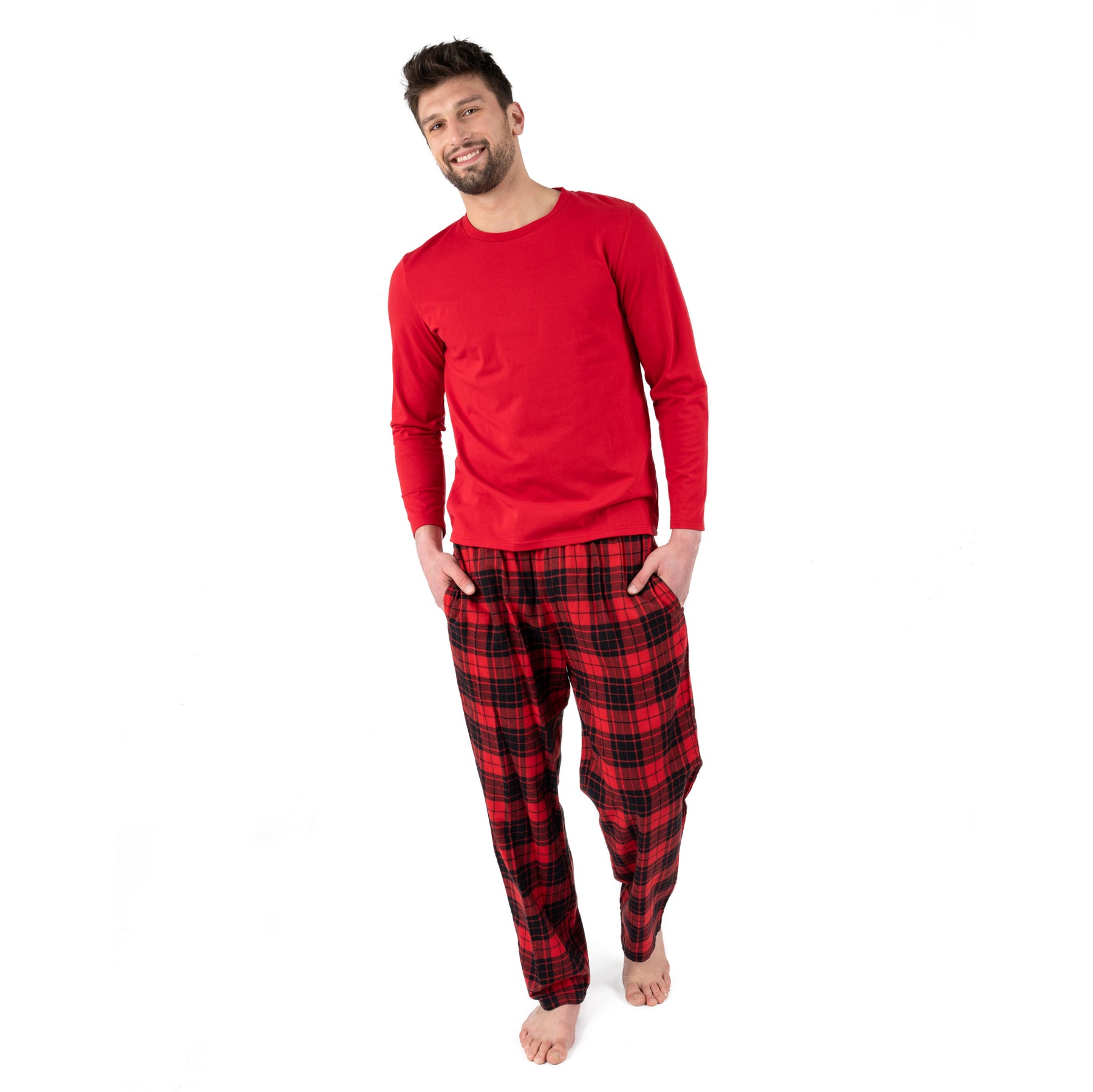 Christmas Mens Cotton Top Flannel Pant Pajamas Plaid