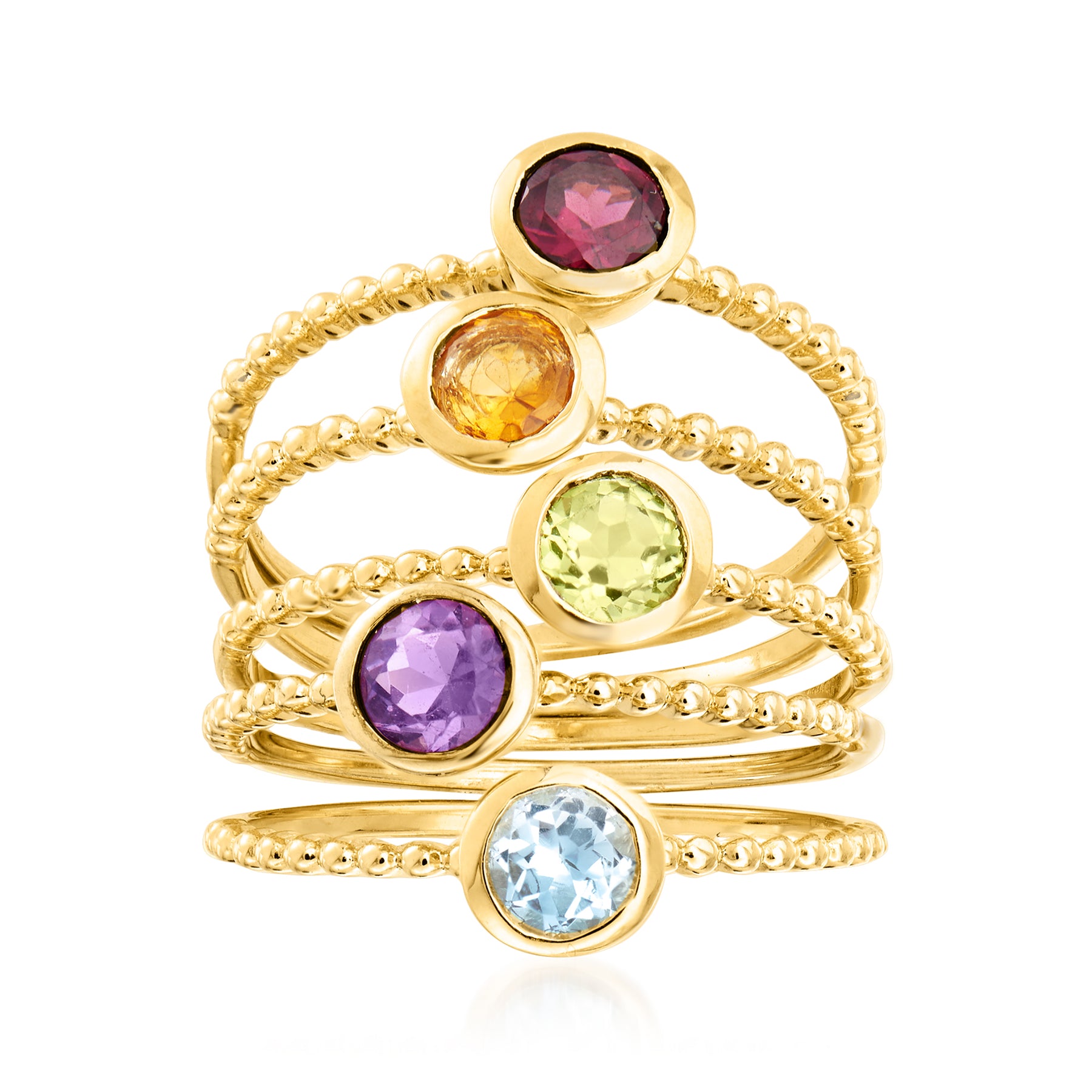 Ross-Simons 1.60 Multi-Gemstone Jewelry Set: 5 Rings in 18kt Gold Over Sterling