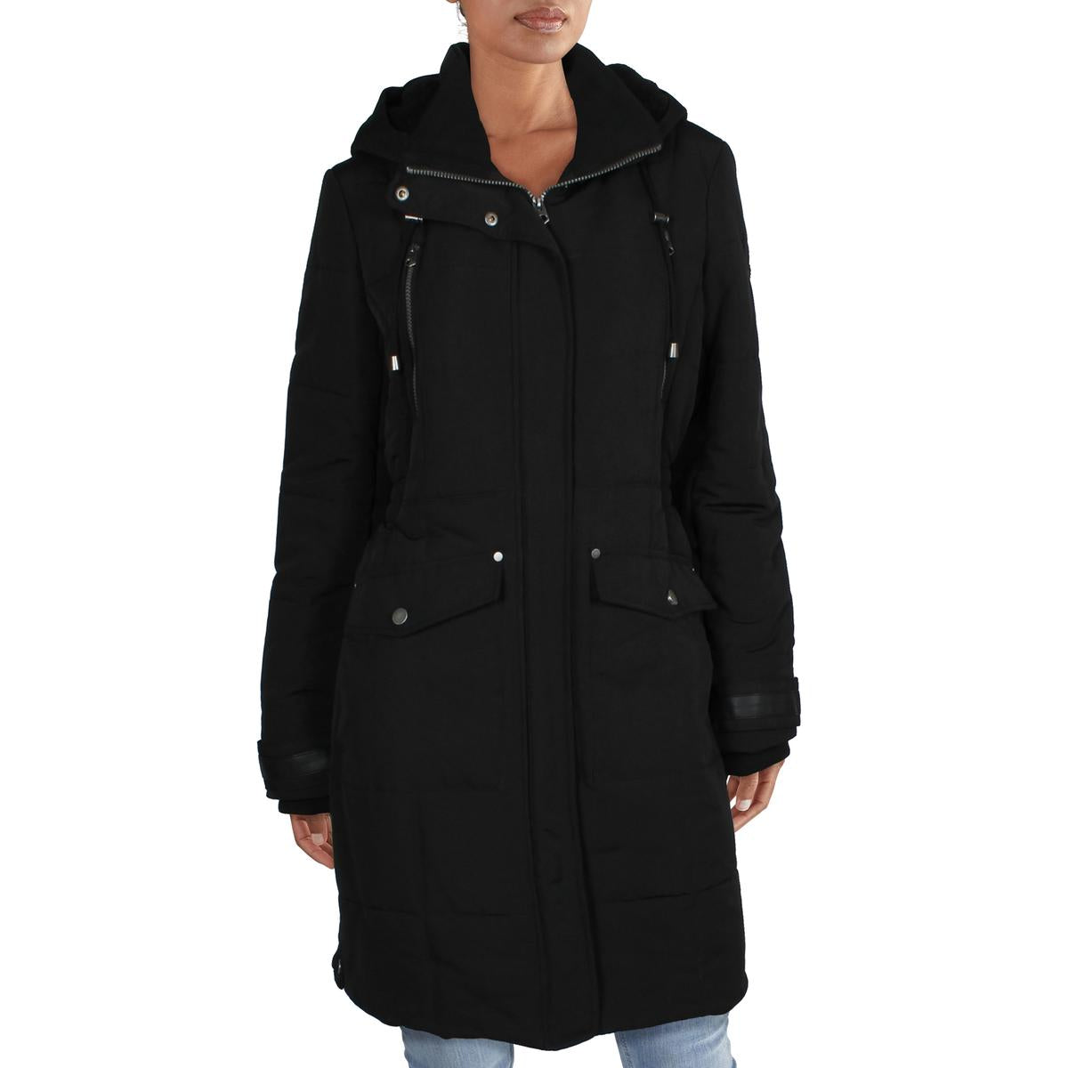Long Quilted Winter Parka Coat with Drawstring Hood