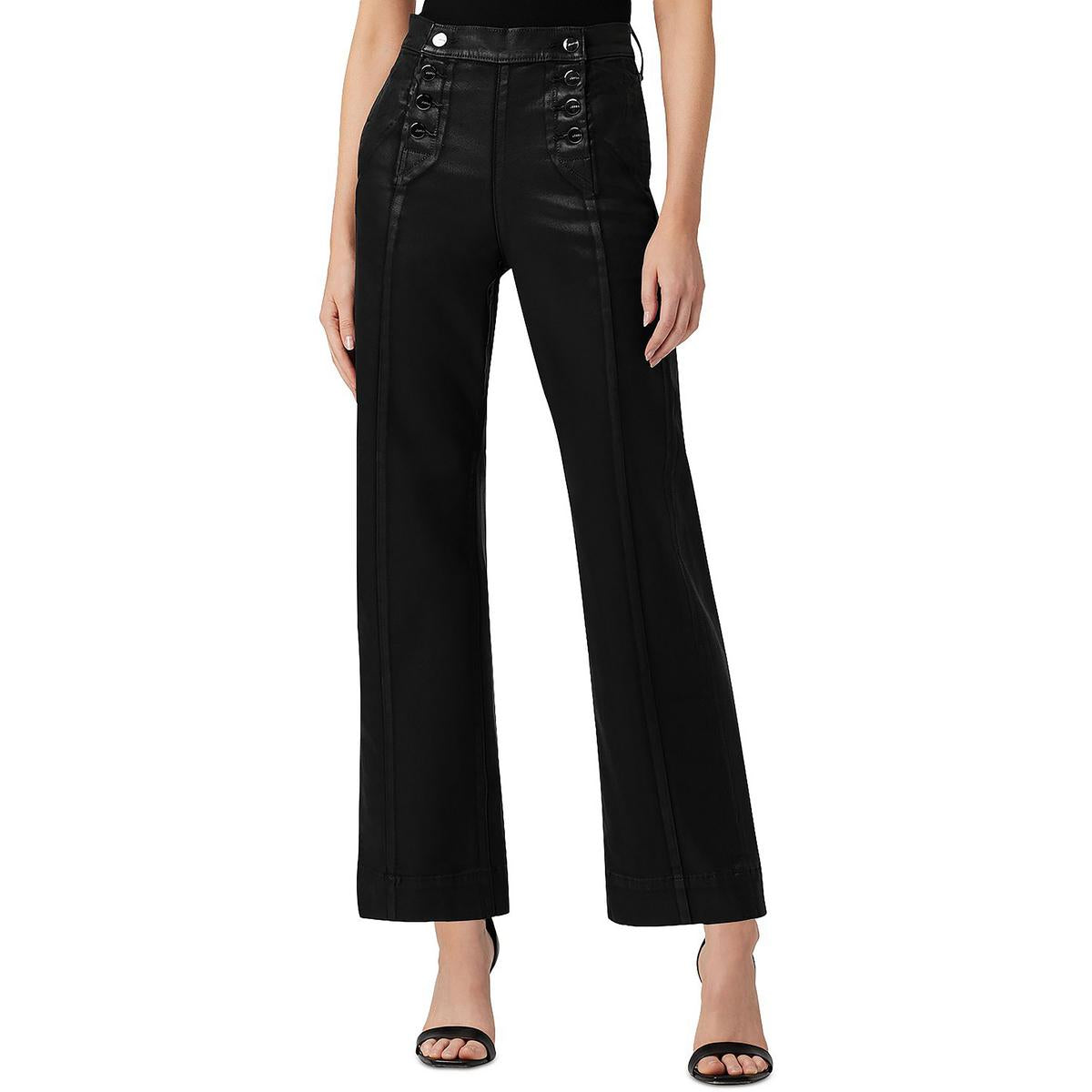 Savannah Mid Rise Button Detail Wide Leg Jeans