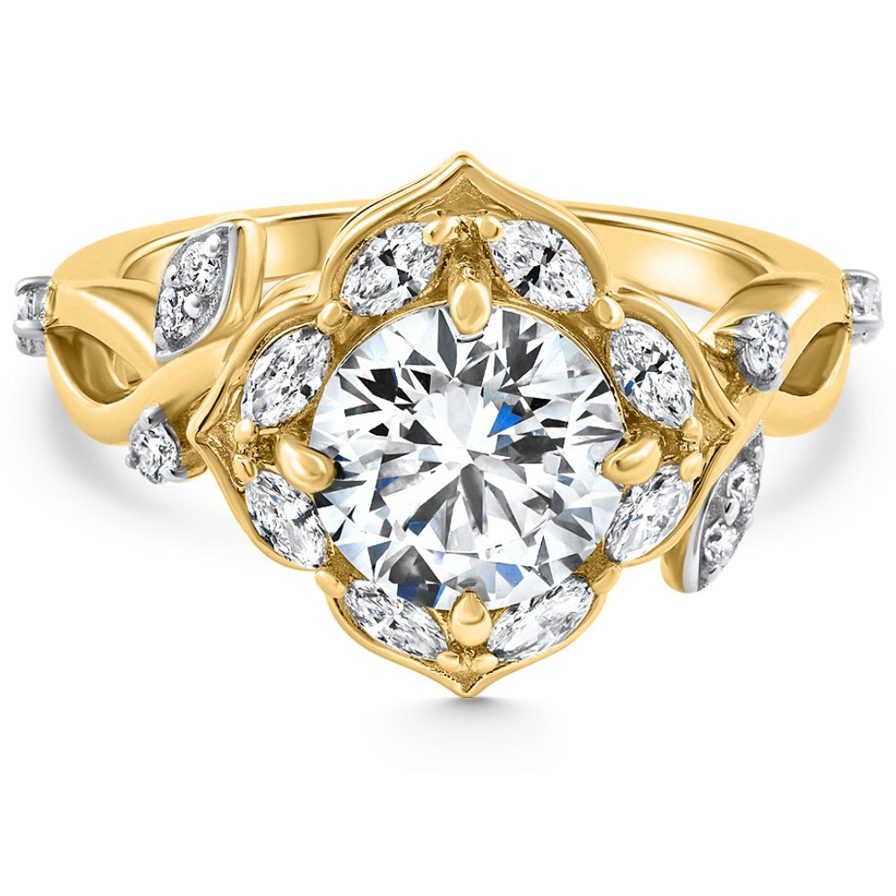 Certified 2.62Ct Round Diamond Engagement Vine Petal Ring 14k Yellow Gold 7704211849276