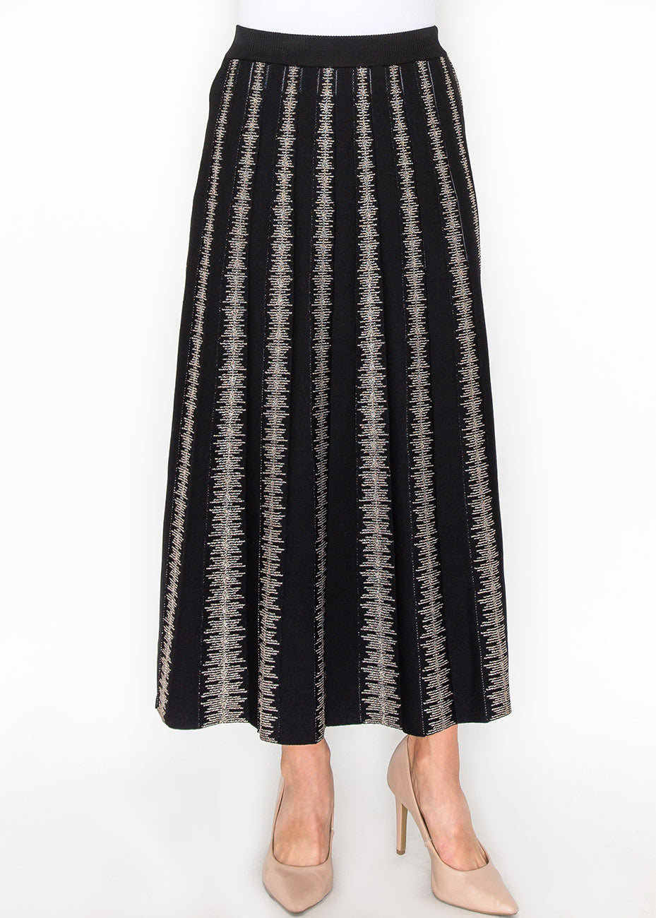 Black and Gold Striped Knit Skirt 7832917147708