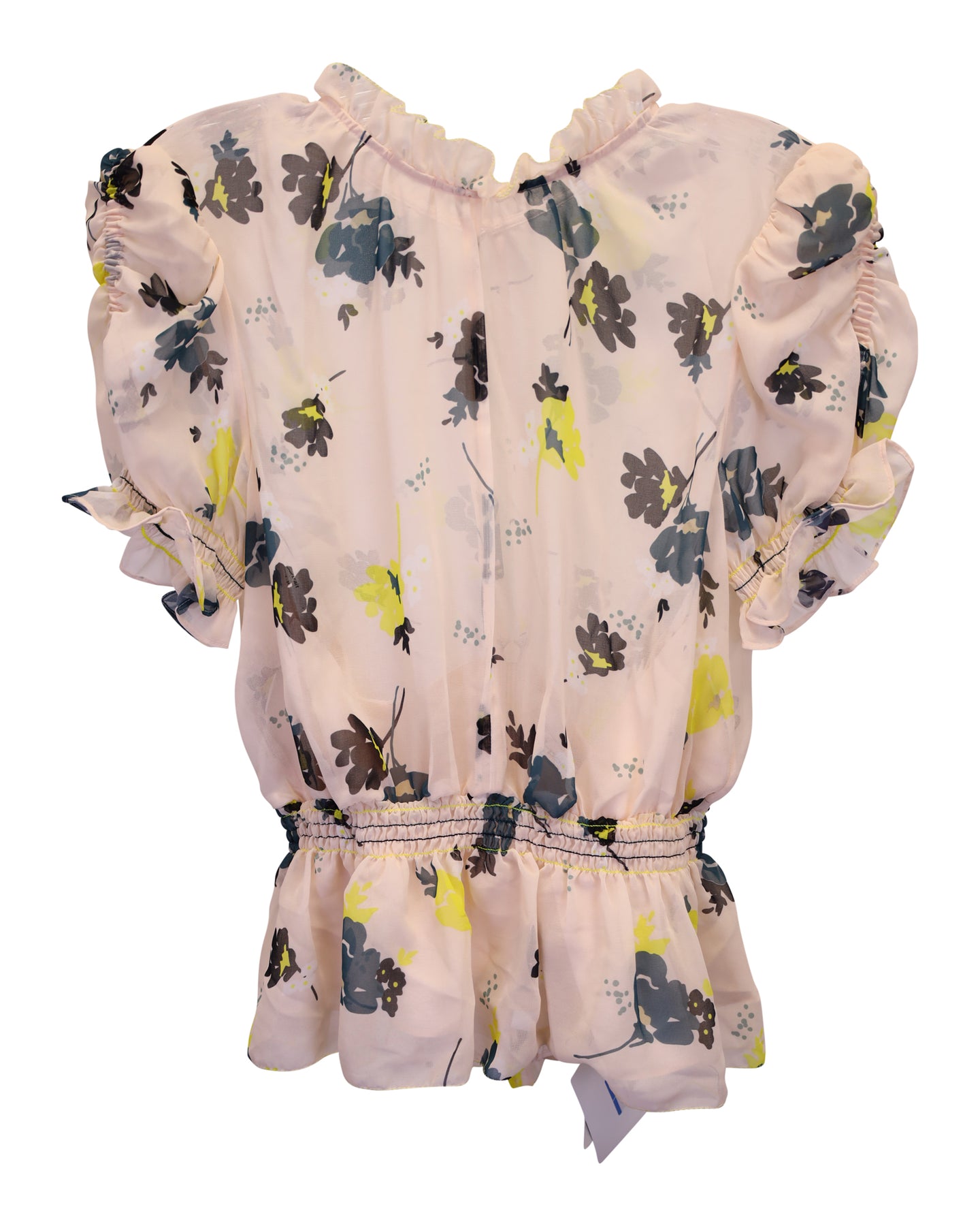 Self-Portrait Ruffled Floral-Print Top in Pink Polyester 7748692738108