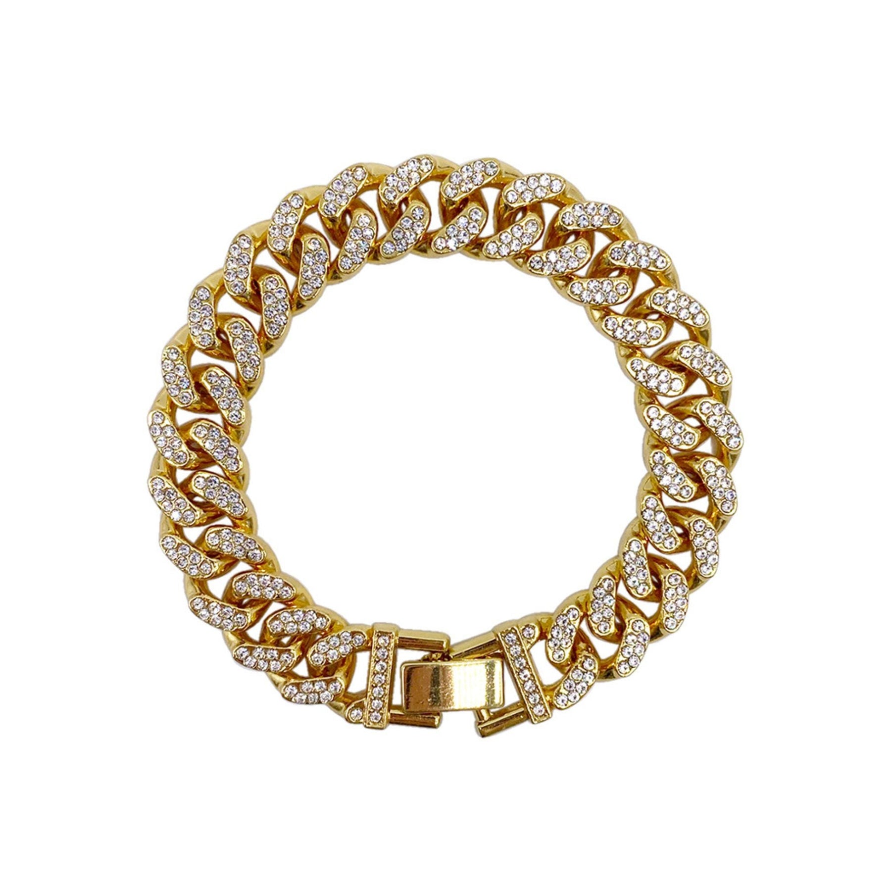 14k Gold Plated Flat Curb CZ Chain Bracelet