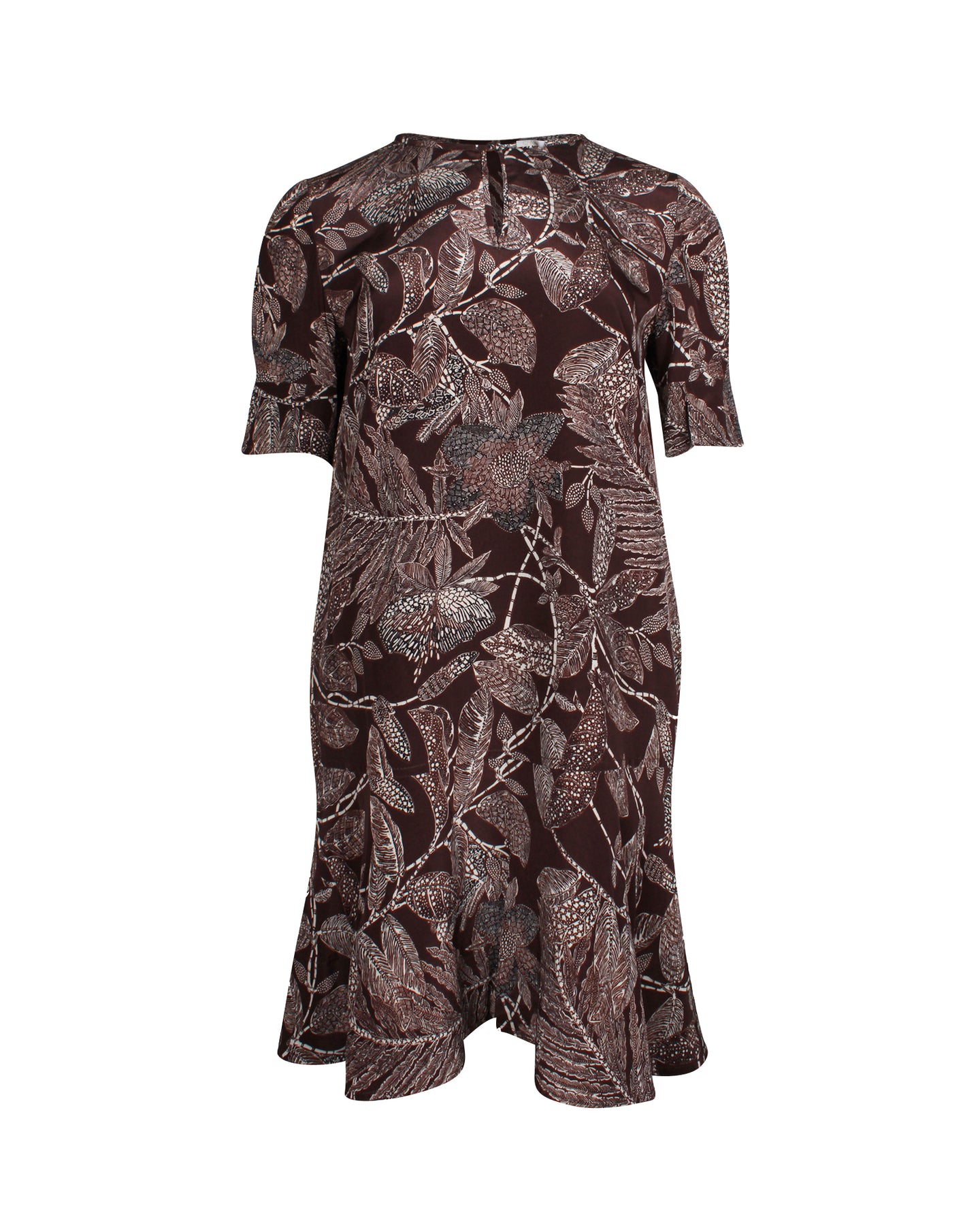 Chloe Flared Skirt Floral Dress in Brown Silk 7703686447164