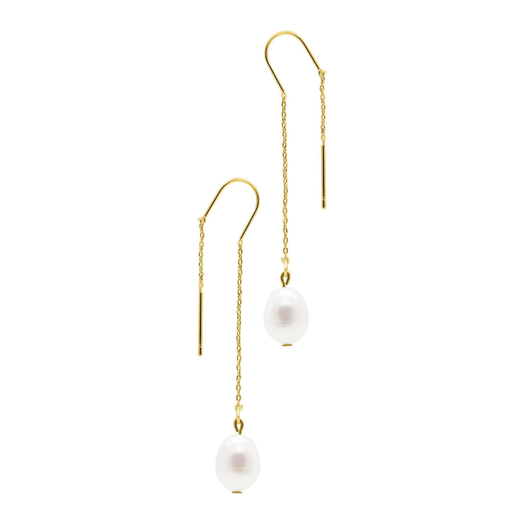 14k Gold Plated Threader Earings with Freshwater Pearl