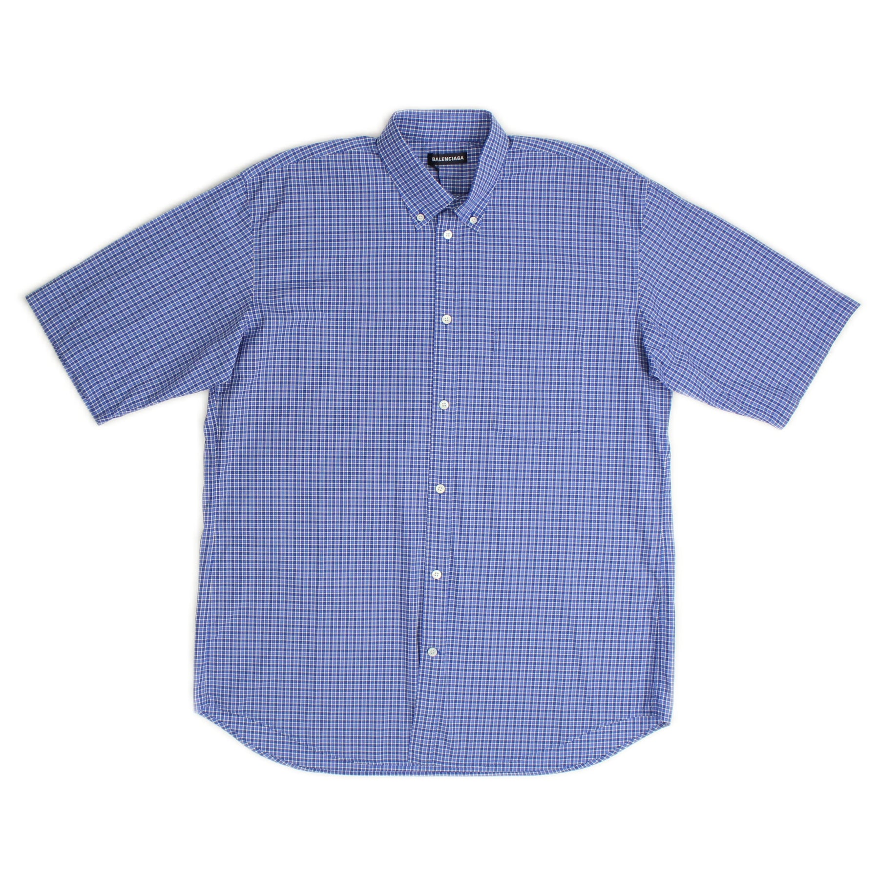 Blue Short Sleeve Check Design Button Down