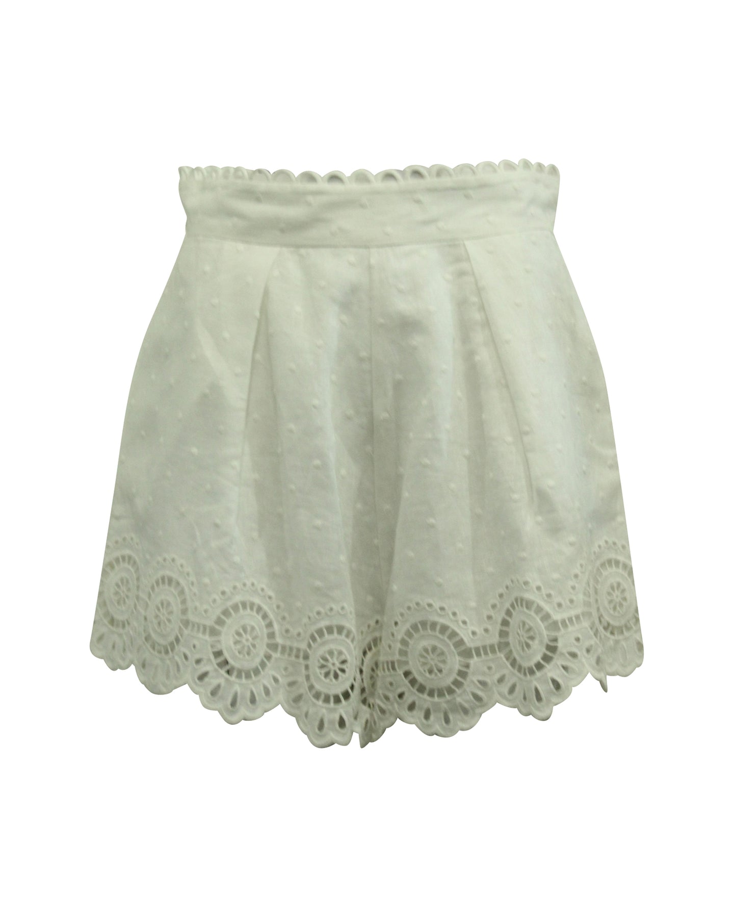 Zimmermann Bellitude Scallop Shorts in White Linen 7766513942588