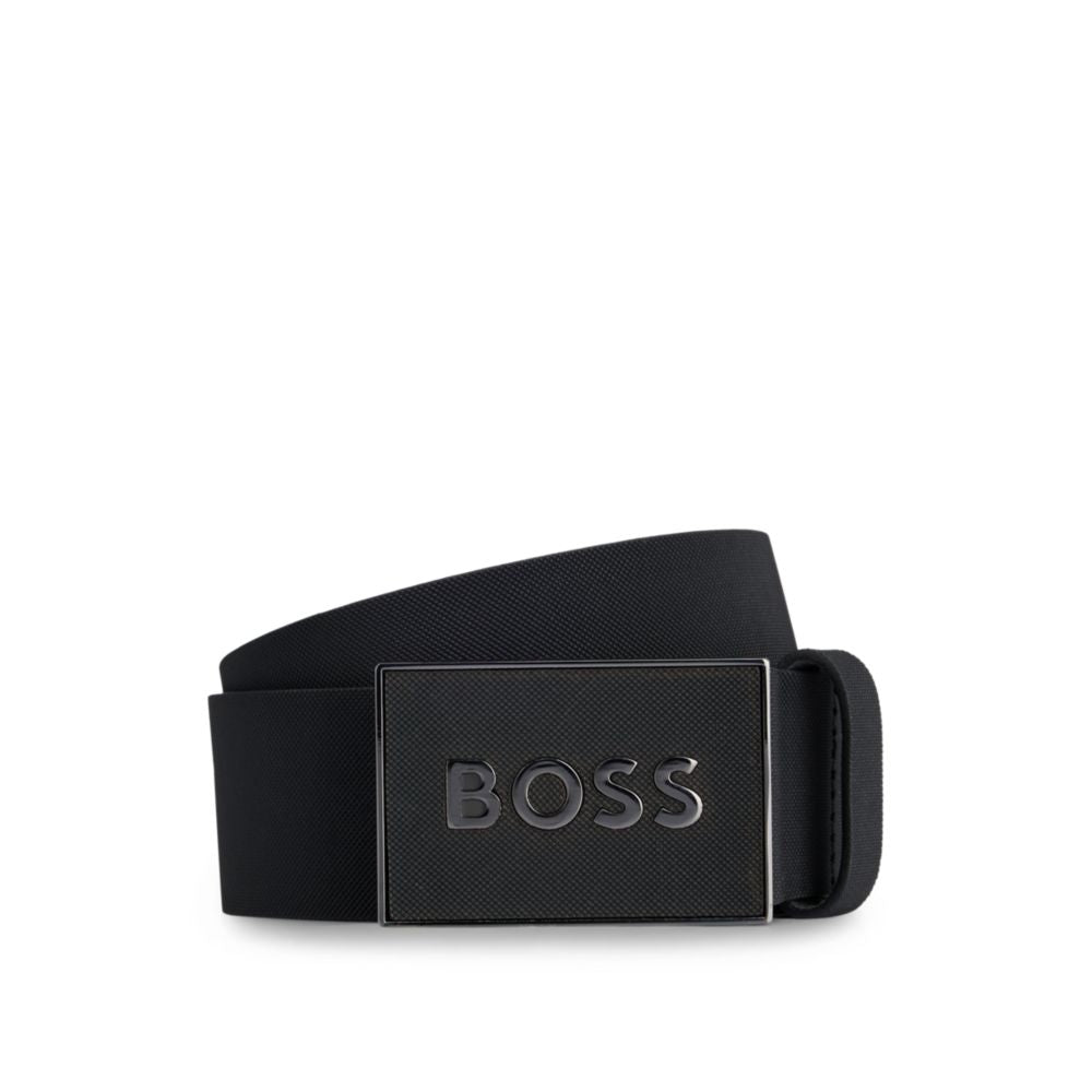 Plaque-buckle belt in Italian leather