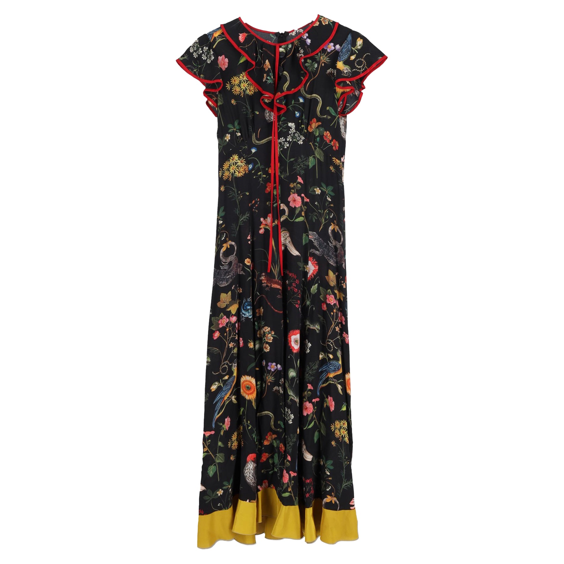 Red Valentino Floral Print Maxi Dress in Black Silk 7833172475964