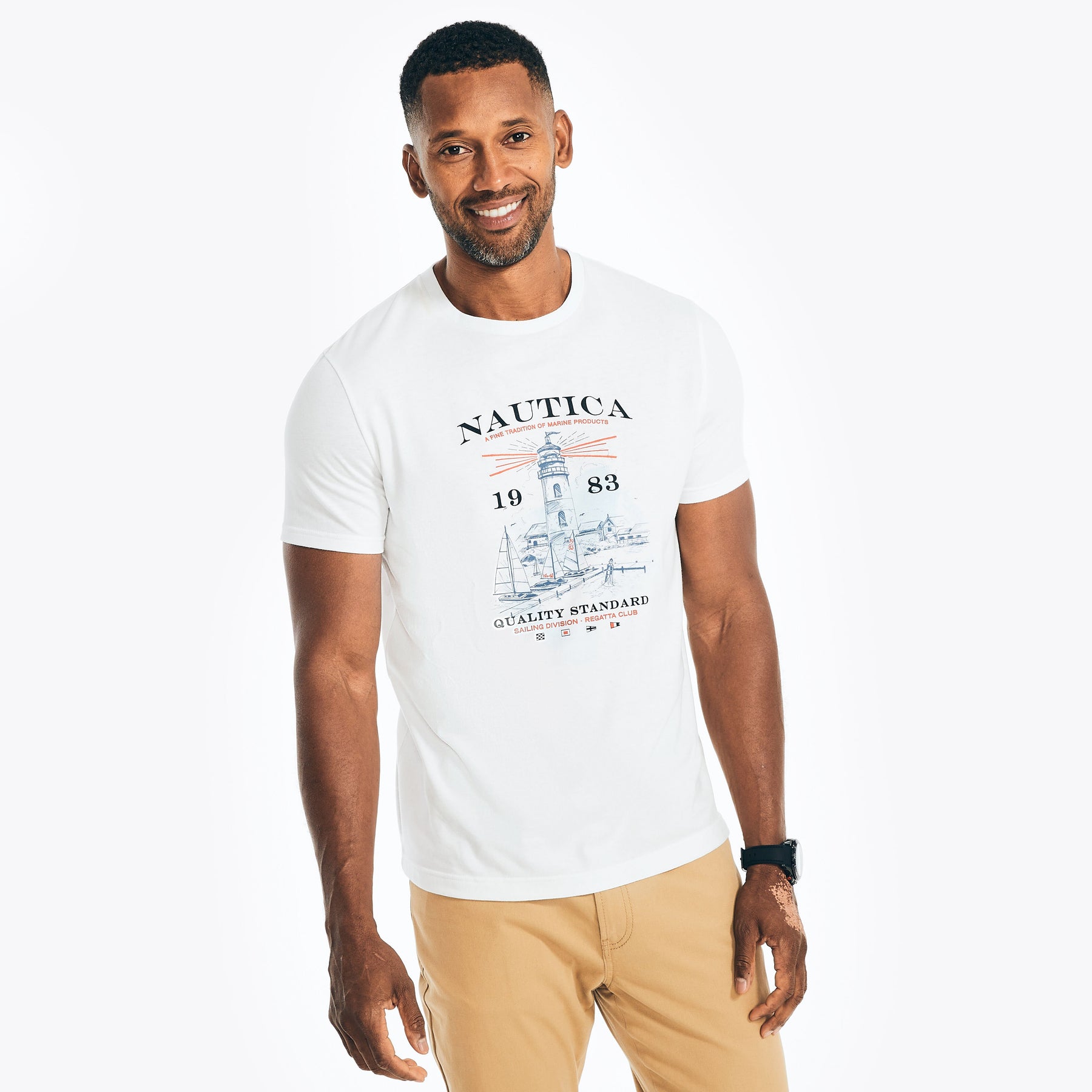 Nautica Mens Sustainably Crafted Lighthouse Graphic T-Shirt
