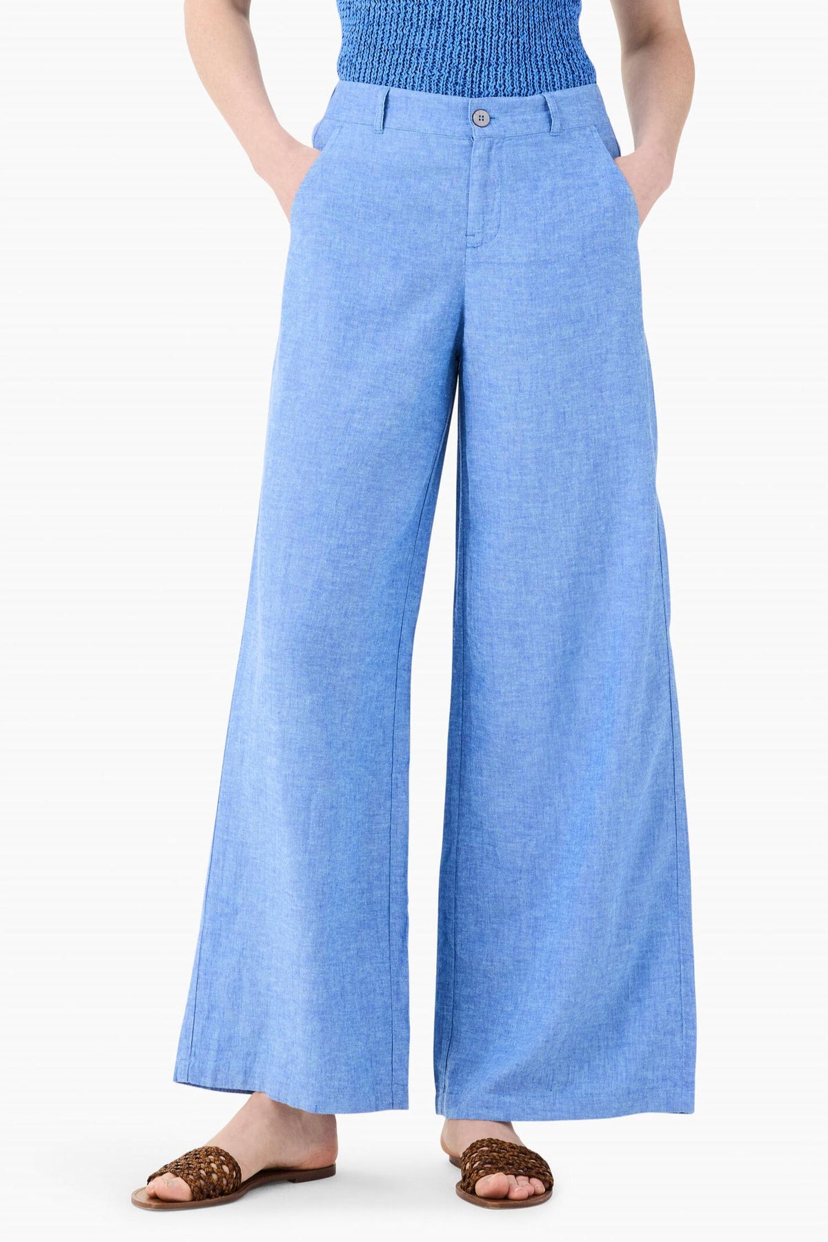 Rumba Linen Wide Leg Trouser In Blue Mix 7803901149244