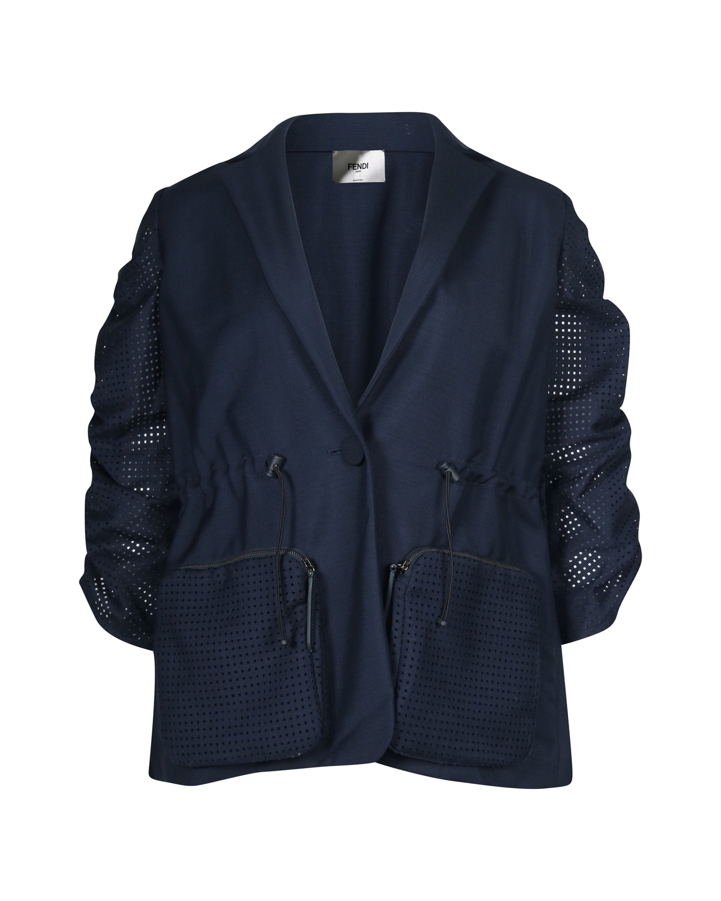 Fendi Puff Sleeve Drawstring Jacket in Navy Blue Cotton 7703681400892