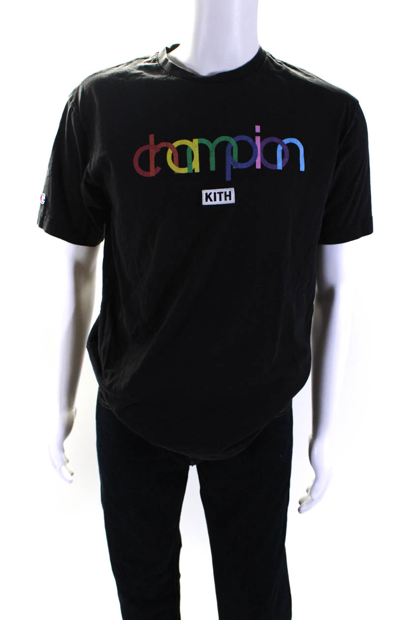 Champion x Kith Mens Jersey Knit Crew Neck Short Sleeve T-Shirt Tee Black 7833533349948