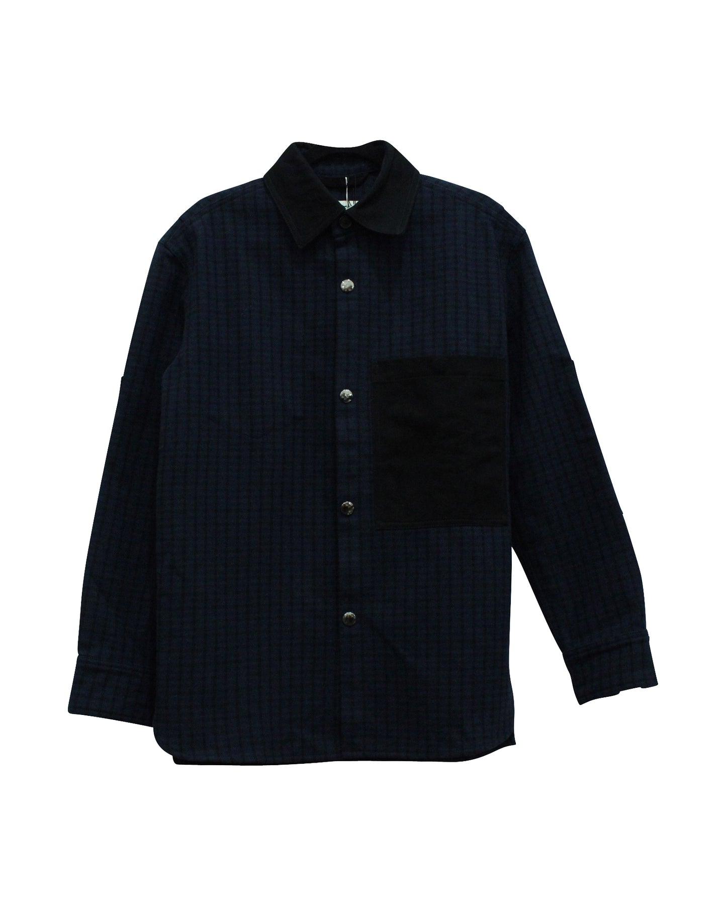 Acne Studios Checkered Print Button Down Shirt in Navy Blue Wool 7766540189756