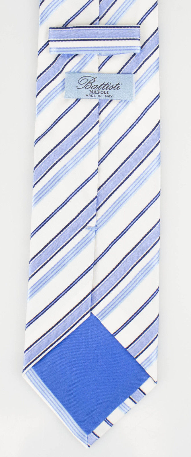 White with Blue Striped Pattern 100% Silk Neck Tie