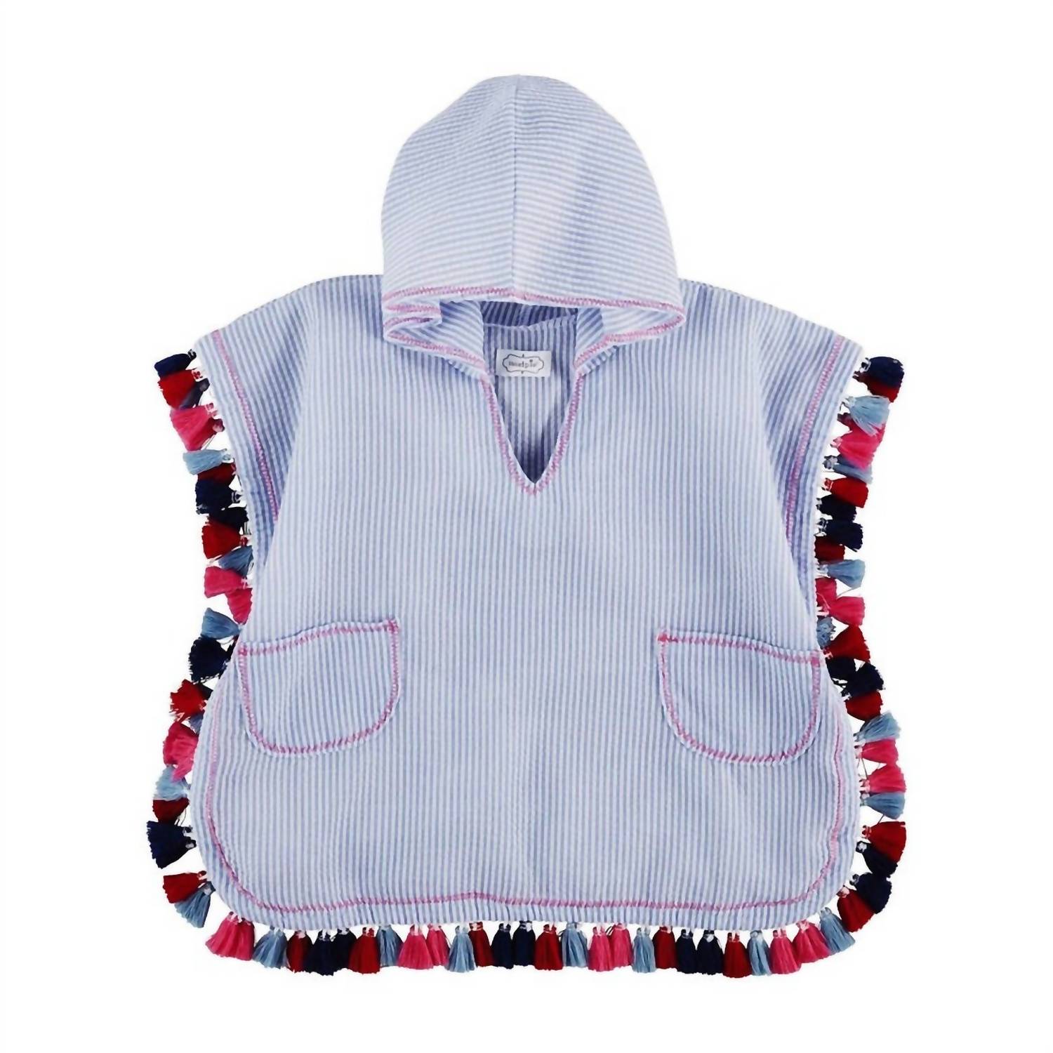 Girl's Seersucker Tassel Cover-Up In Blue