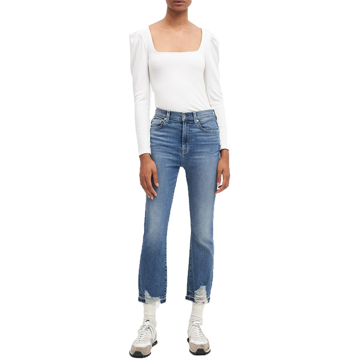 Raw Hem Denim Cropped Jeans