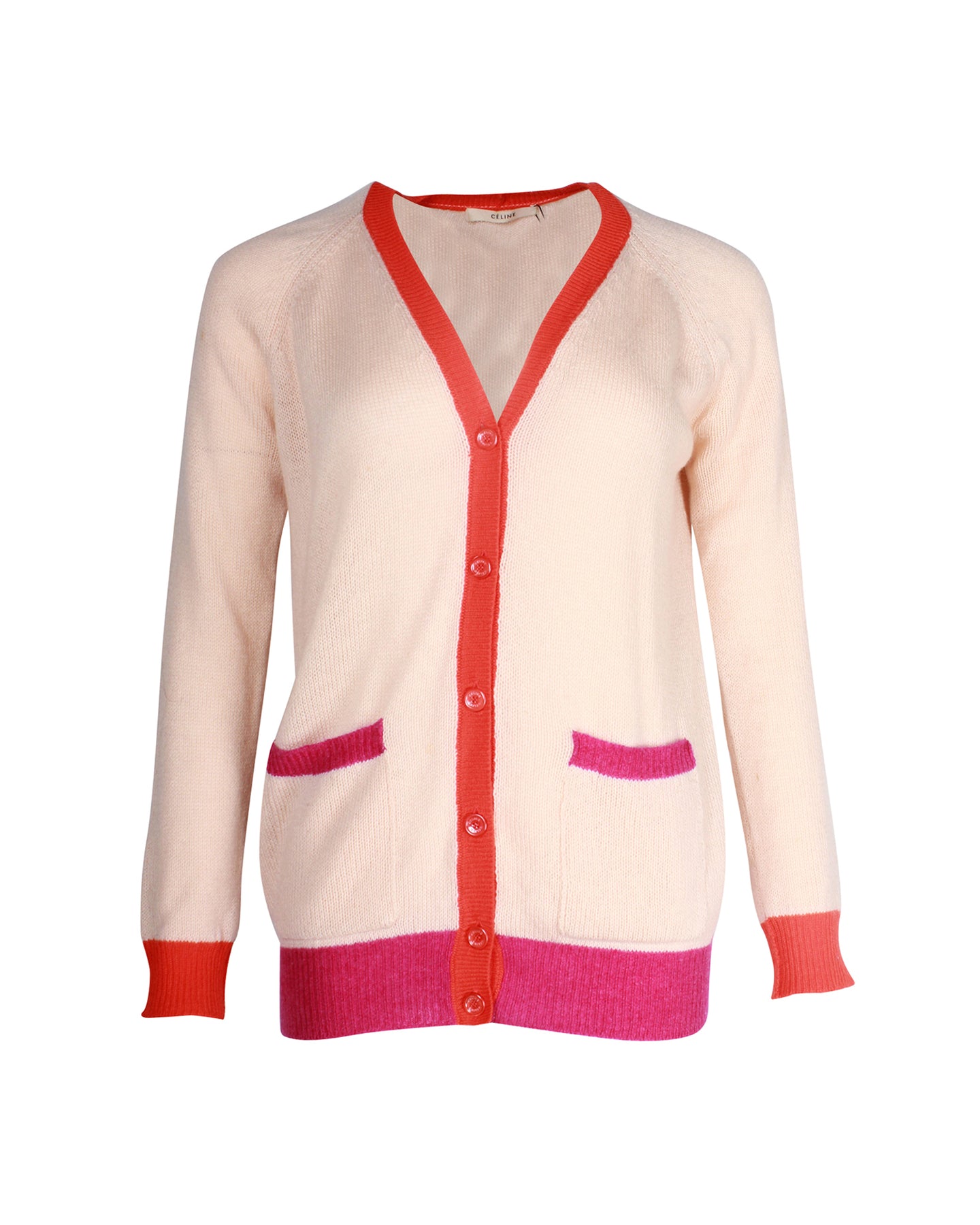 Céline Colorblock Trim Knit Cardigan in Peach Cashmere 7703680024636