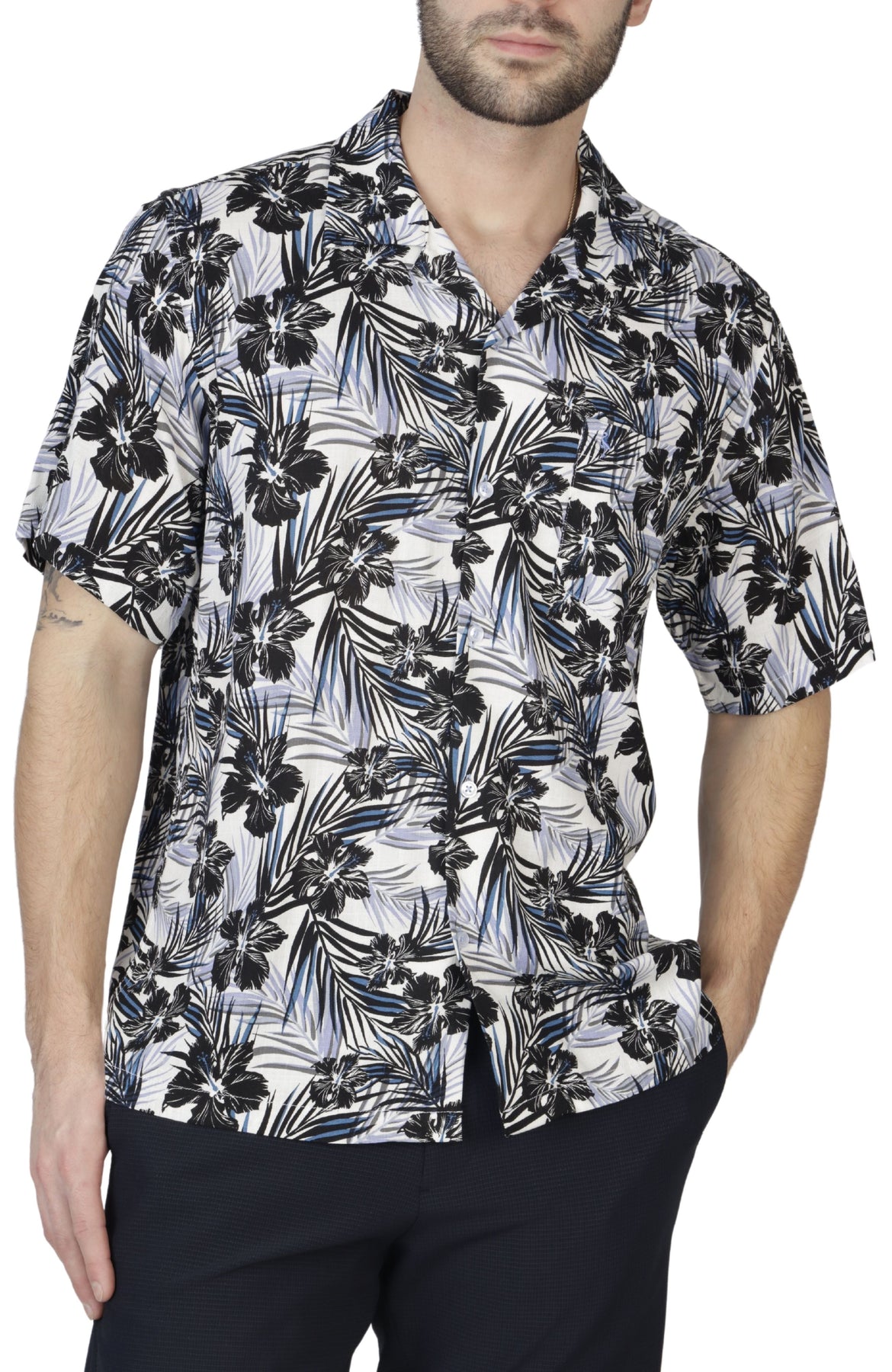 Hibiscus Leaves Short Sleeve Camp Shirt
