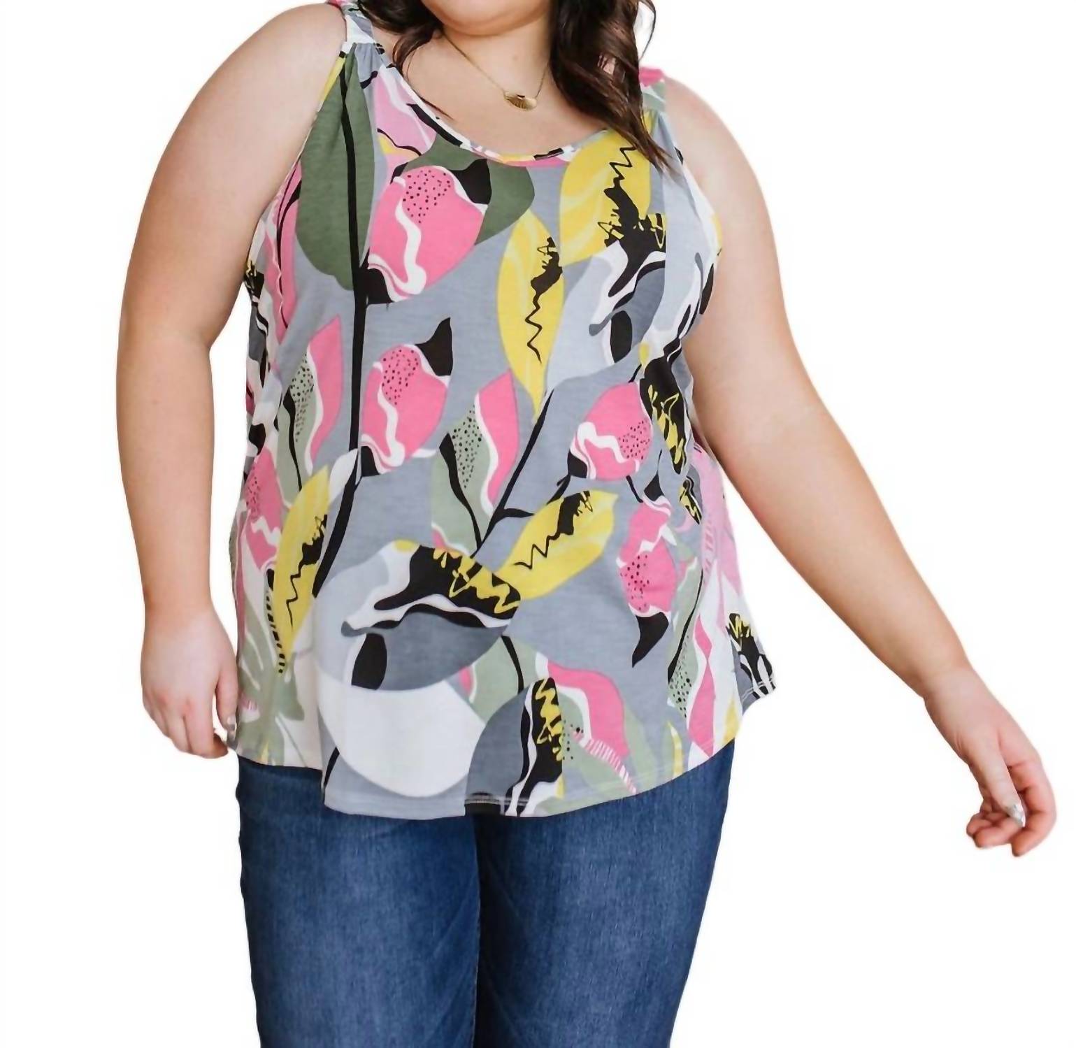 Work Of Art Floral Tank In Grey 7732482506812