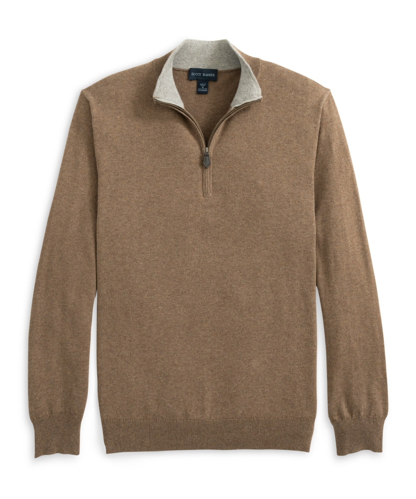 12GG Cotton/Cashmere 1/4 Zip, Taupe